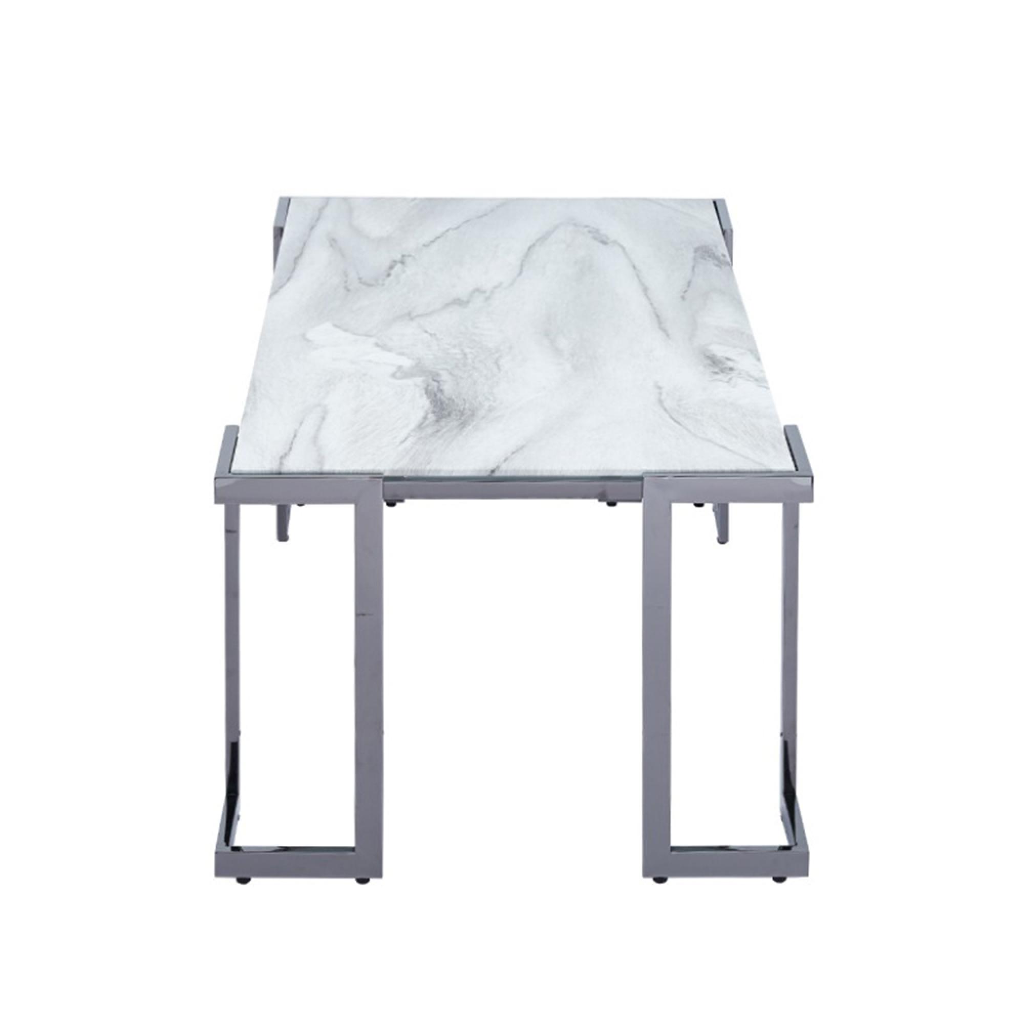 Aamari Coffee Table - White Marble Effect and Metal