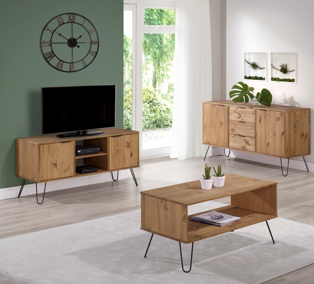 Augusta Open Coffee Table - Pine - Hairpin Legs