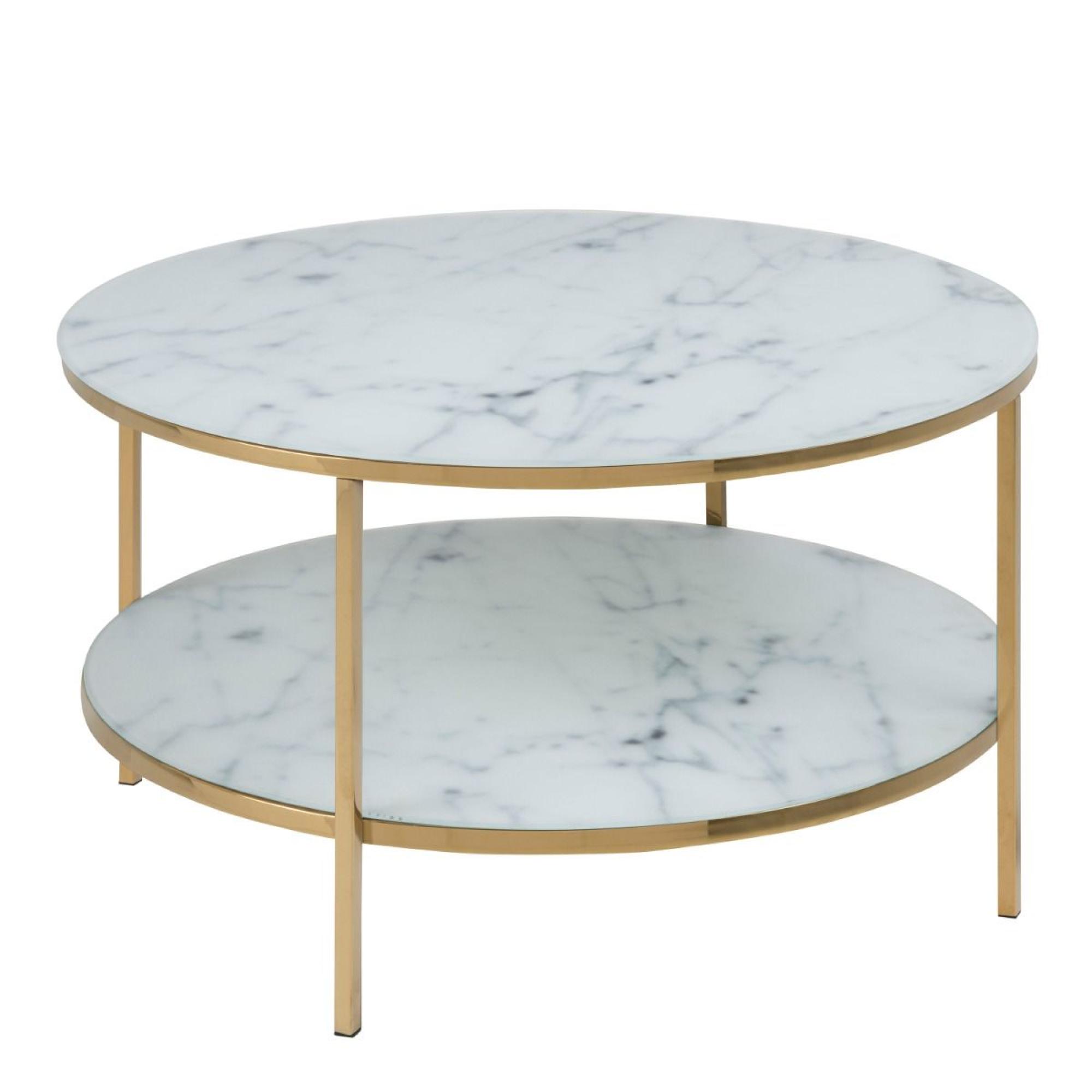 Alisma White Marble Effect Round Coffee Table with Shelf