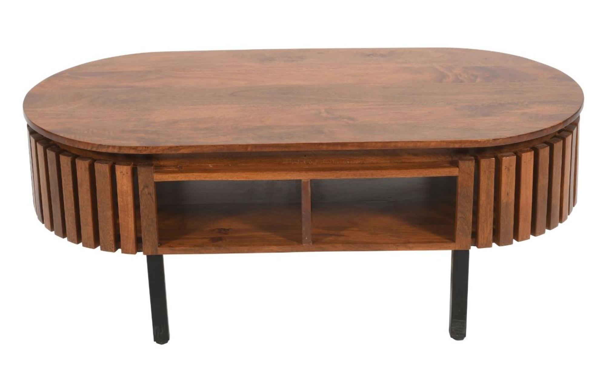 Amber Slatted Mango Wood Oval Coffee Table