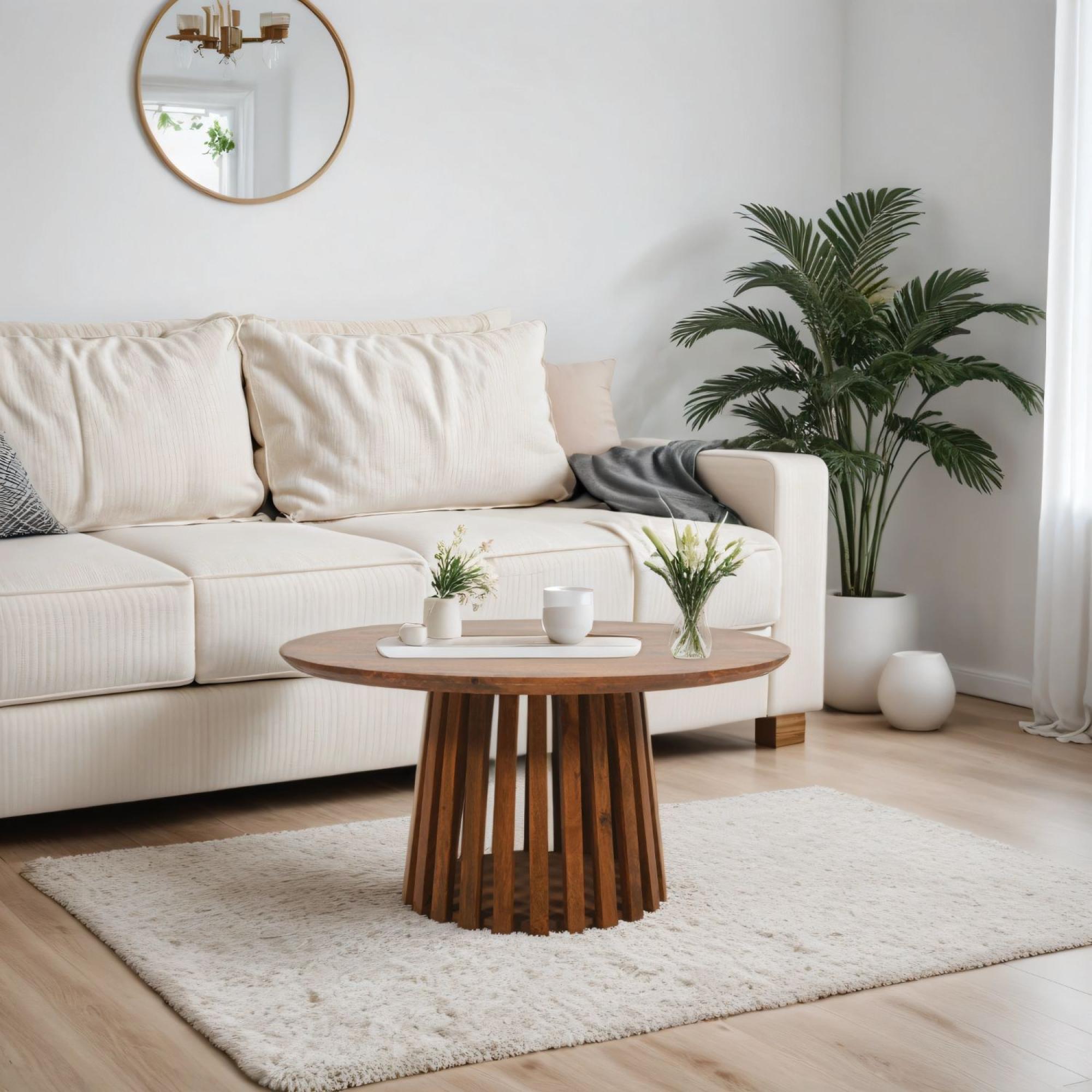Amber Slatted Mango Wood Round Coffee Table