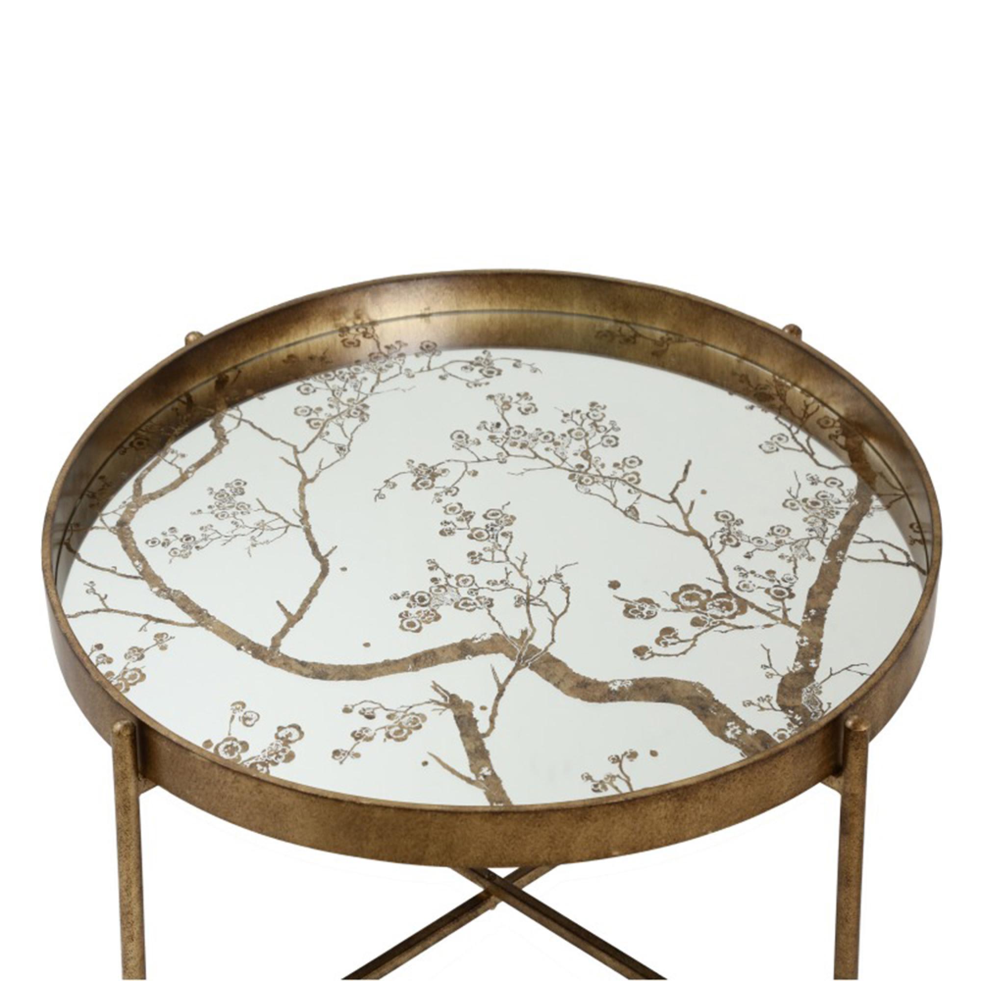Coffee Table - Round Tray - Antique Gold Metal