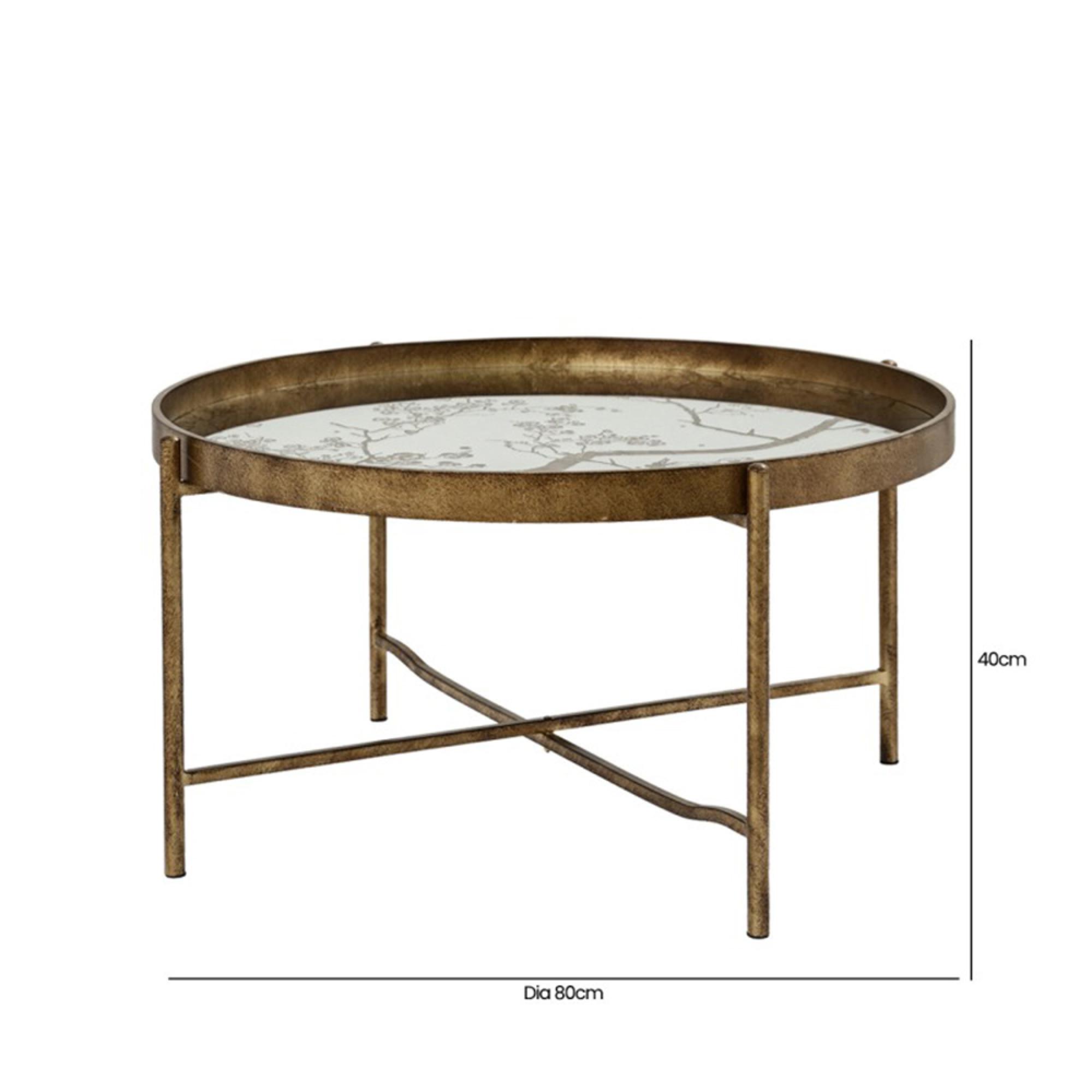 Coffee Table - Round Tray - Antique Gold Metal