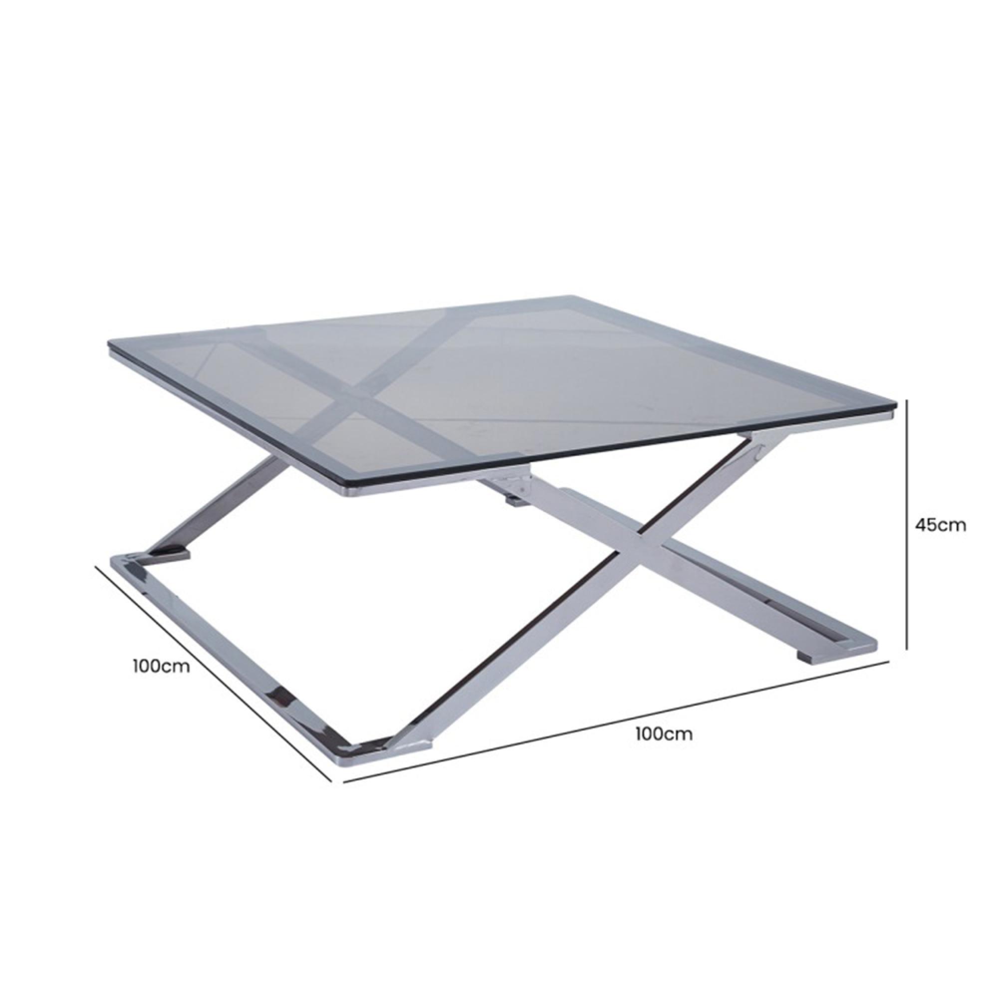 Axel Coffee Table - Square - Grey Smoke Glass and Metal