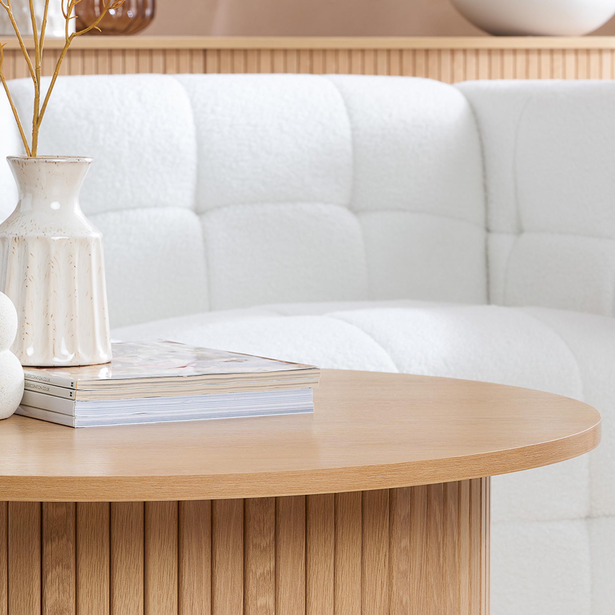 Axel Round Coffee Table - Oak Fluted