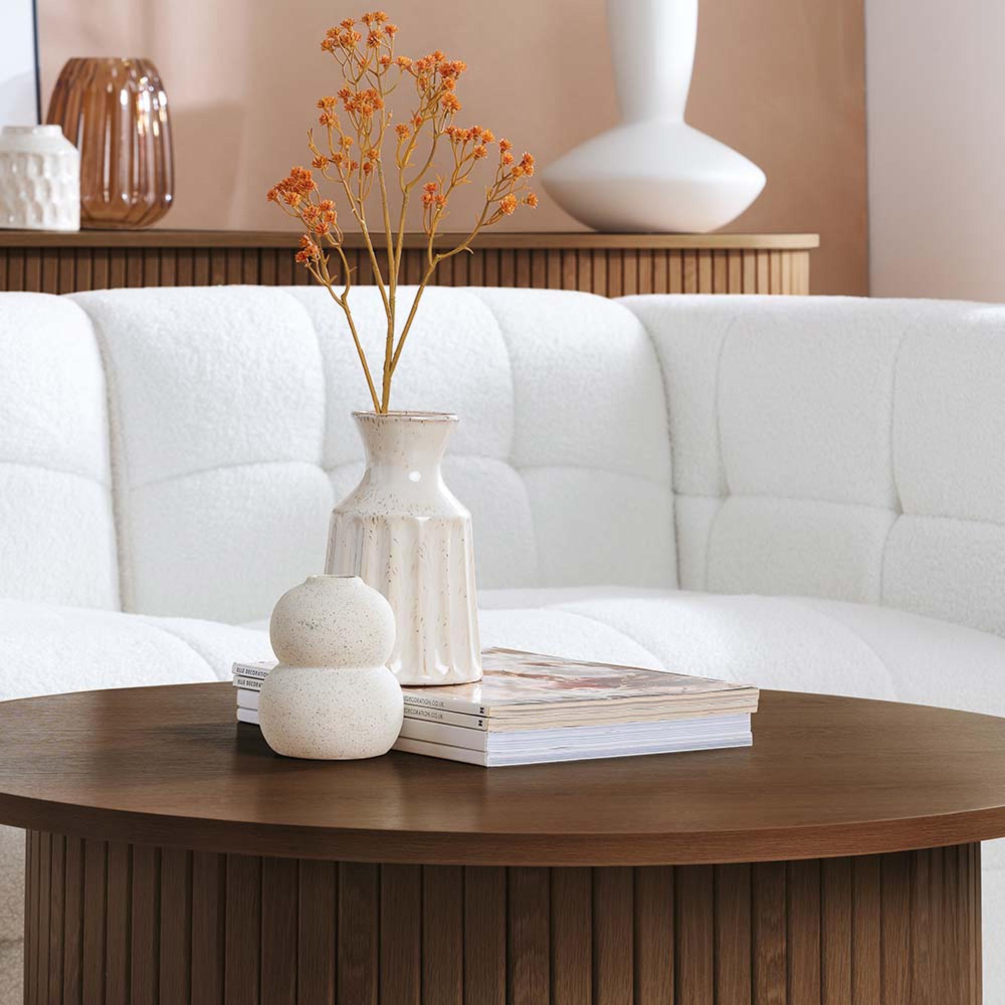 Axel Round Coffee Table - Walnut Fluted