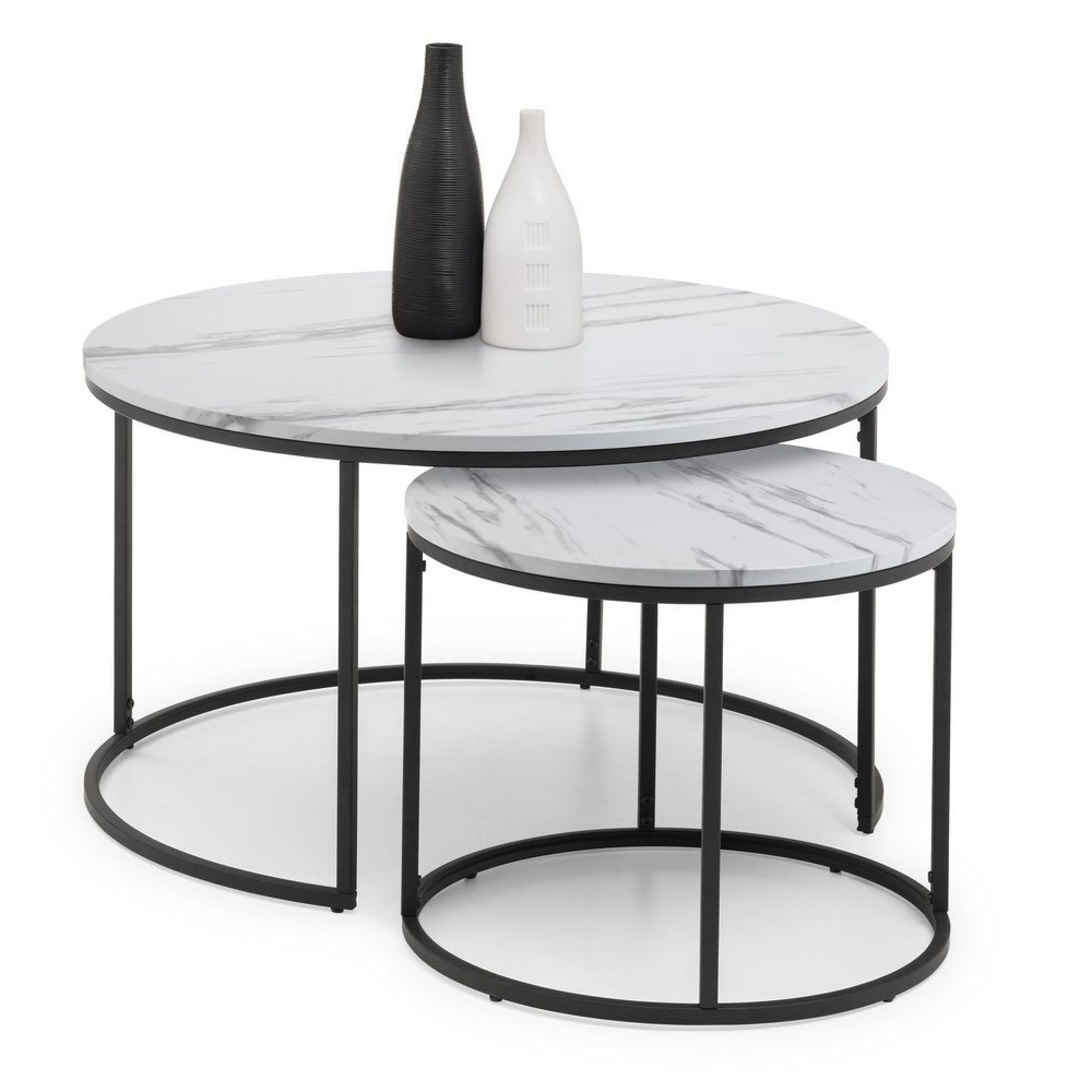 Bellini Nest of Coffee Tables - Set of 2 - Round - White Marble Effect