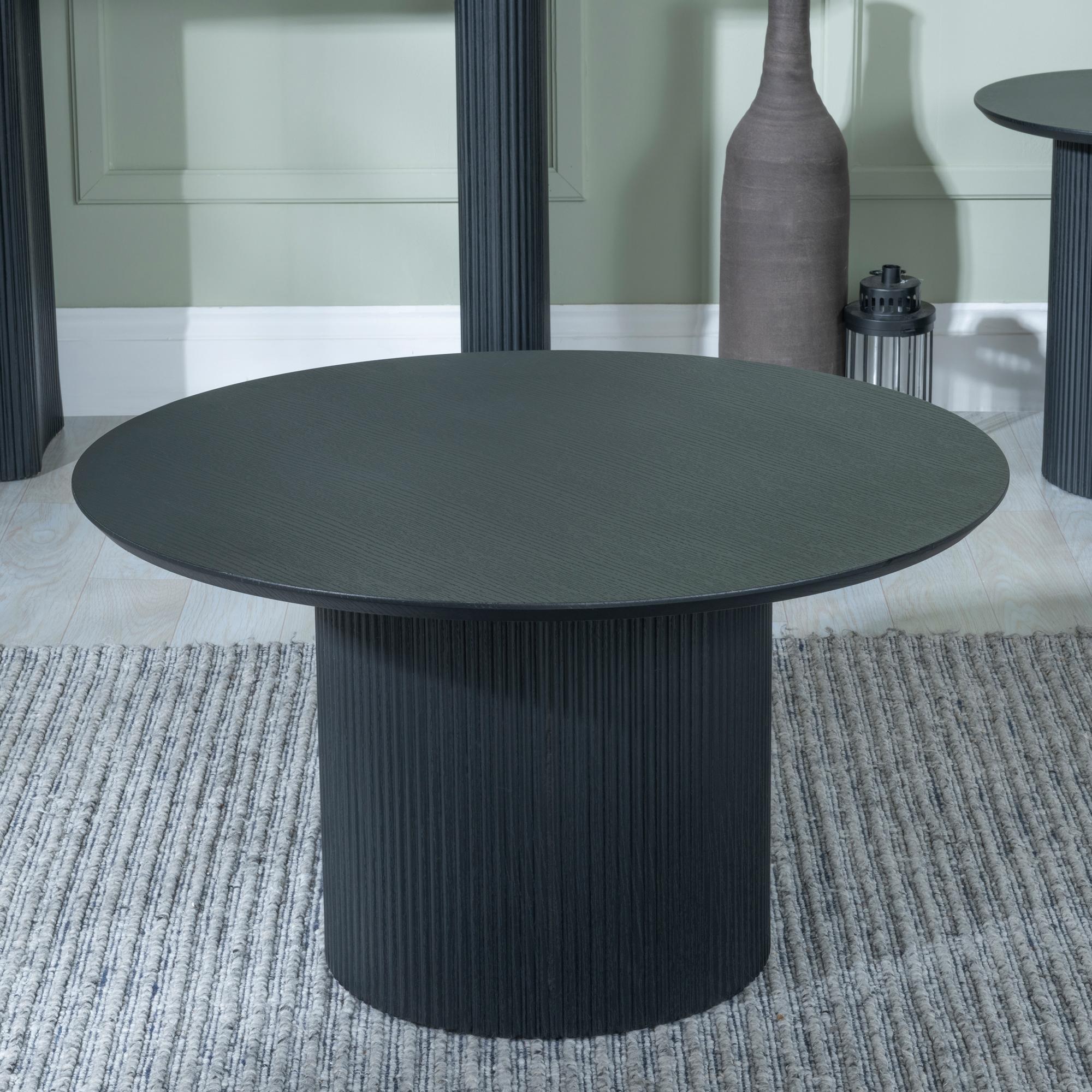 Bern Coffee Table - Black - Round - Fluted - Drum Base