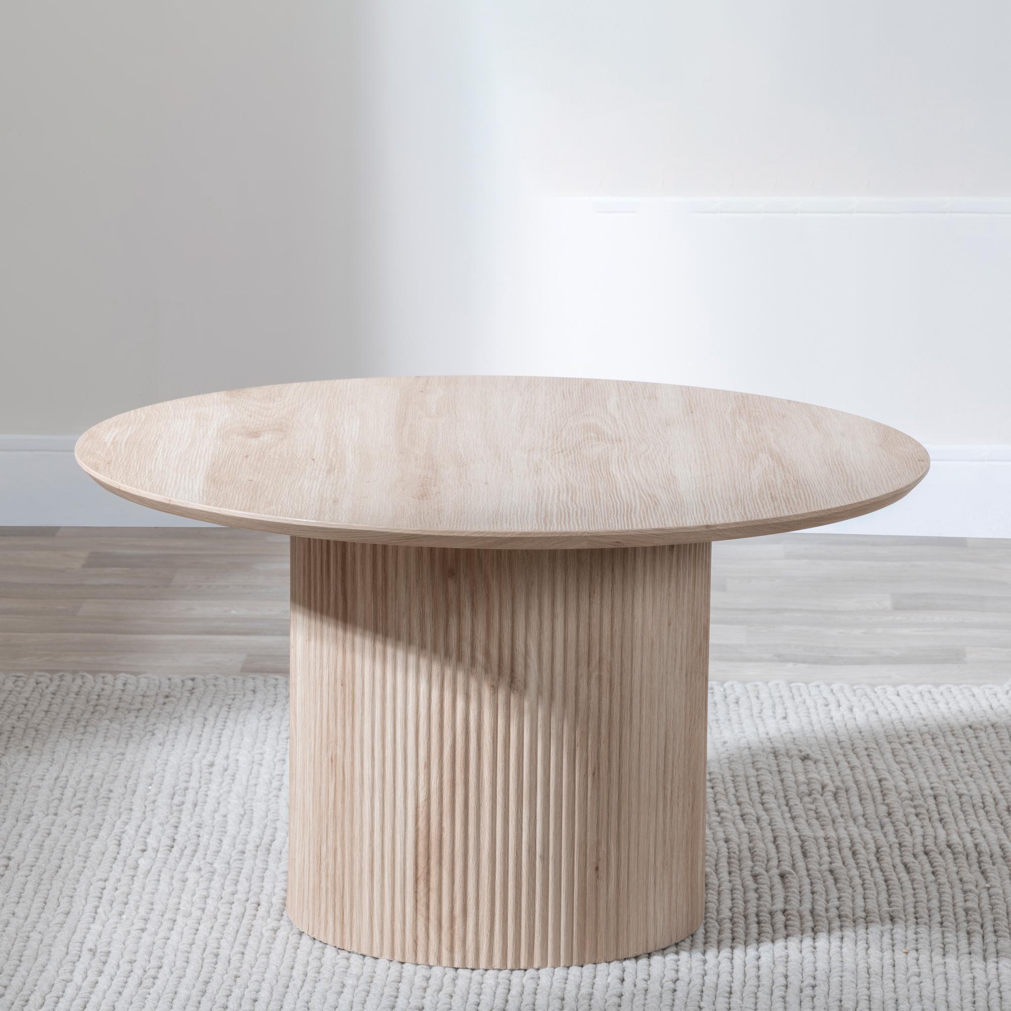 Bern Round Coffee Table - Oak - Fluted - Drum Base