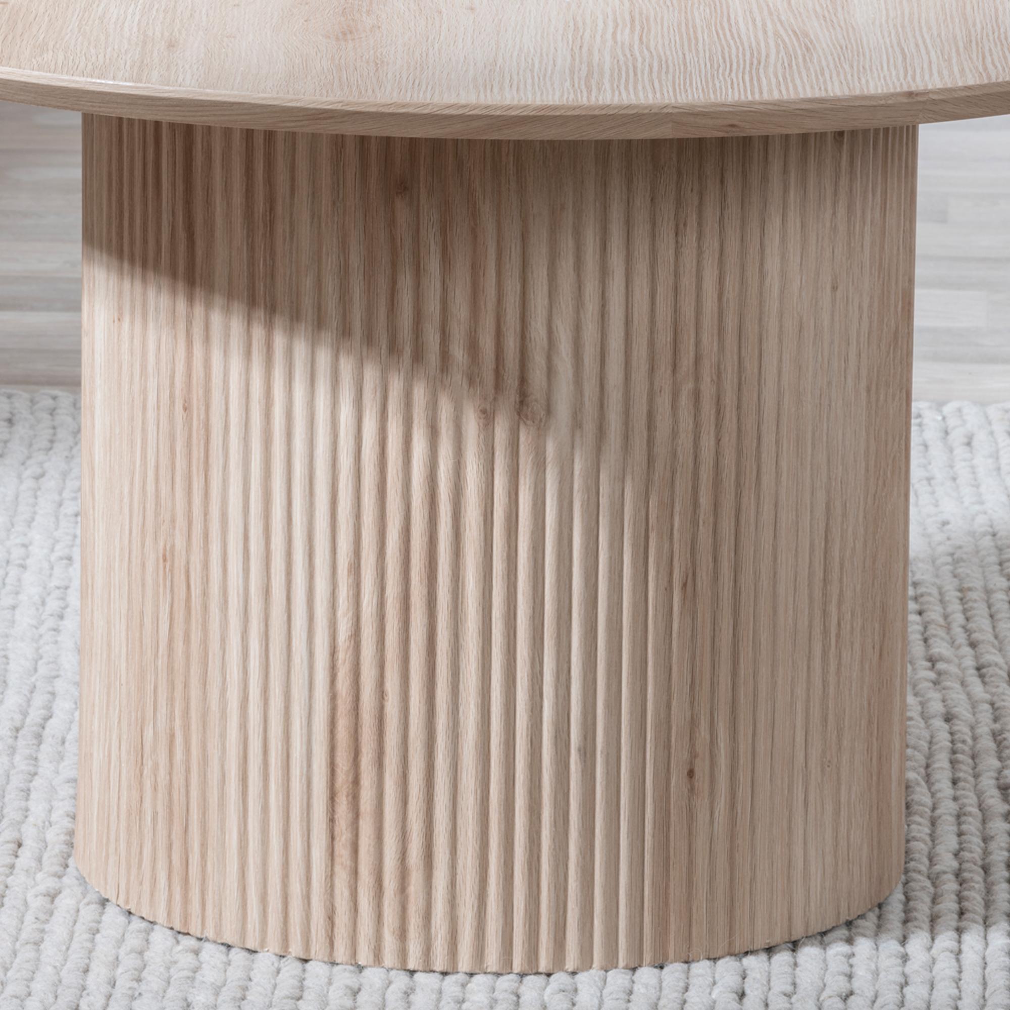 Bern Round Coffee Table - Oak - Fluted - Drum Base