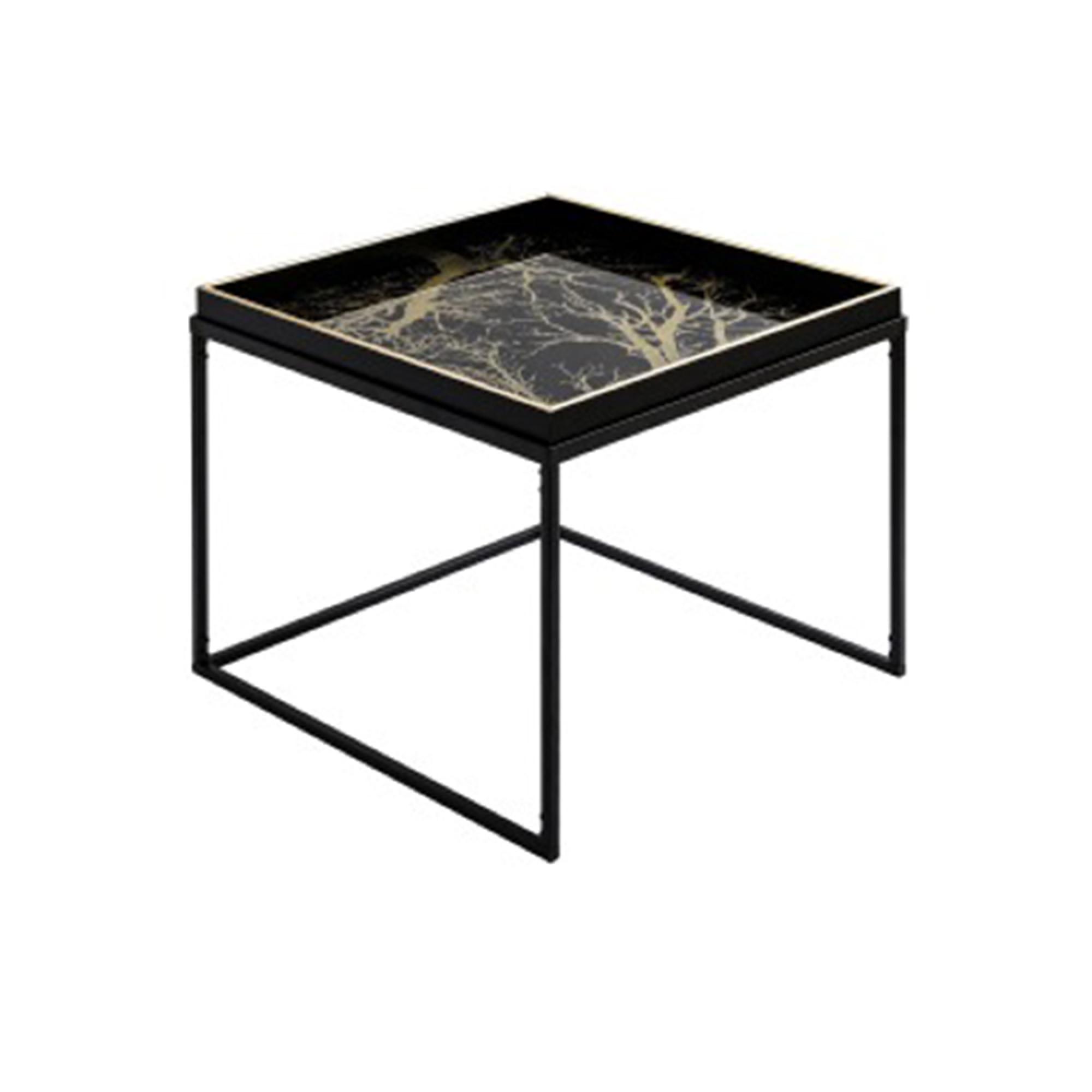 Coffee Table - Square - Black and Gold Metal with Tray