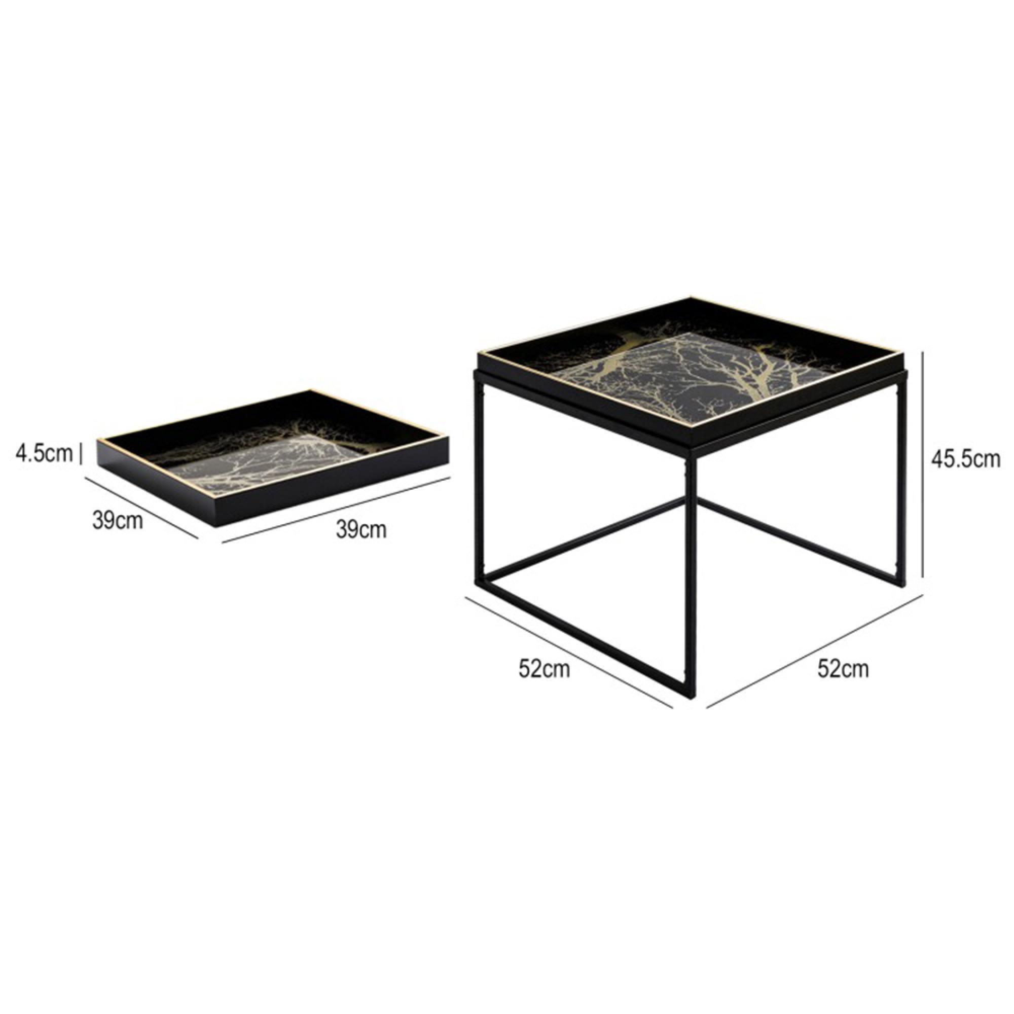 Coffee Table - Square - Black and Gold Metal with Tray