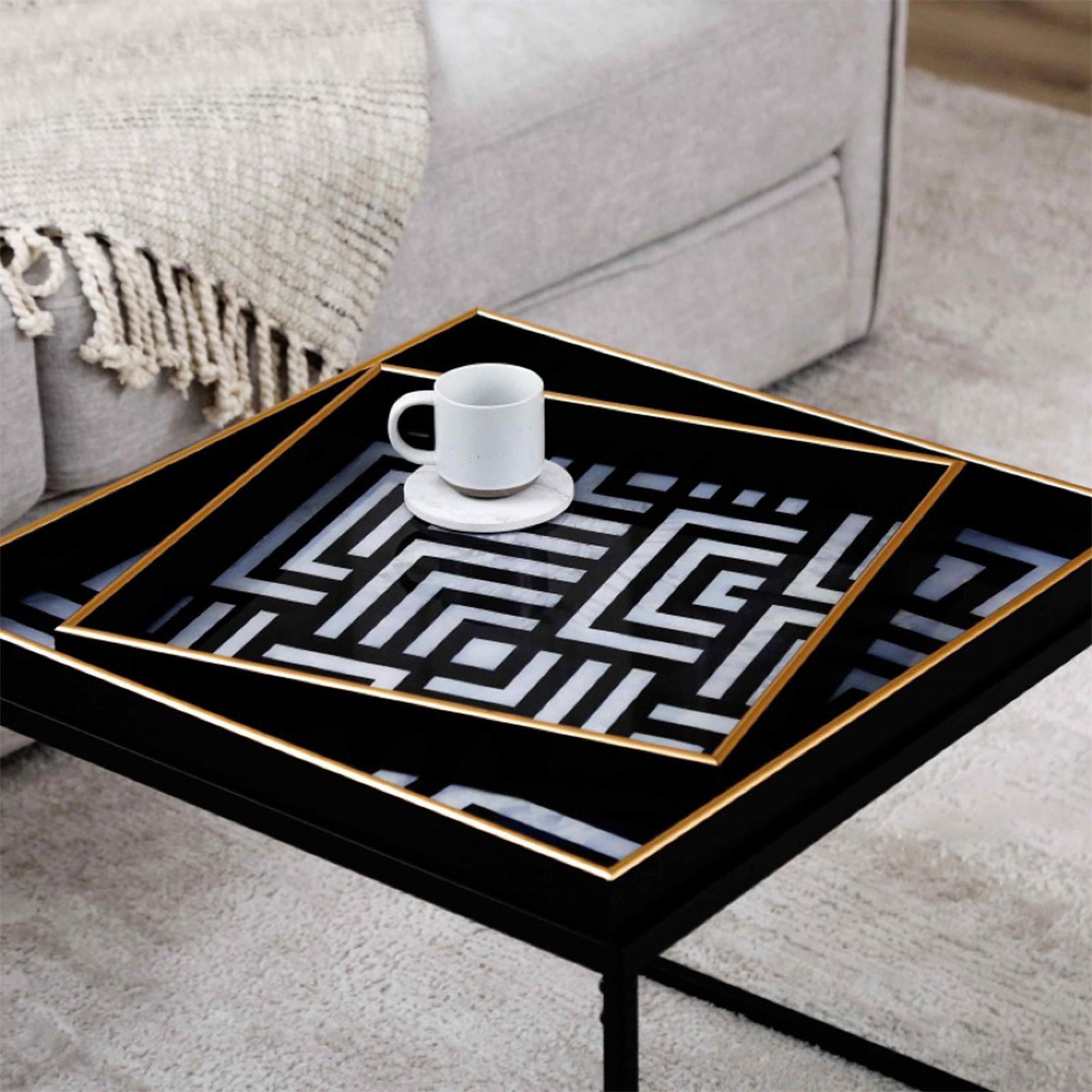 Coffee Table - Square - Black and White Metal with Tray
