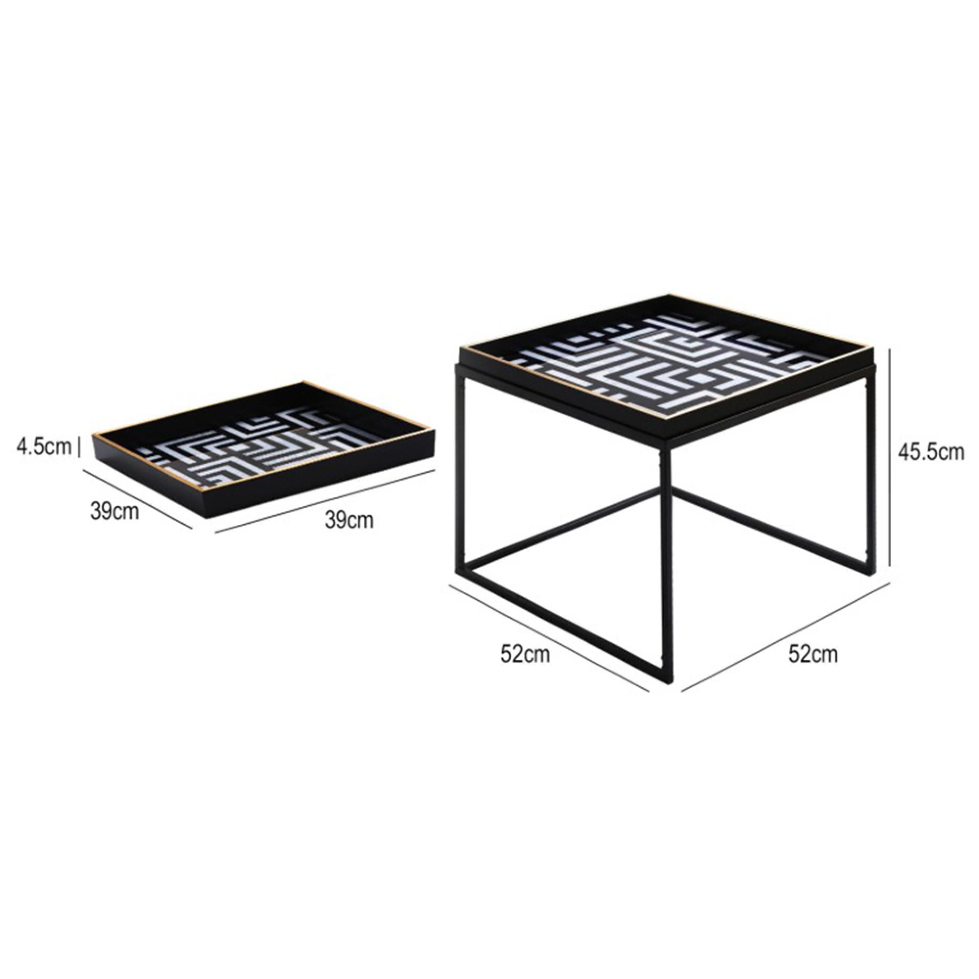 Coffee Table - Square - Black and White Metal with Tray