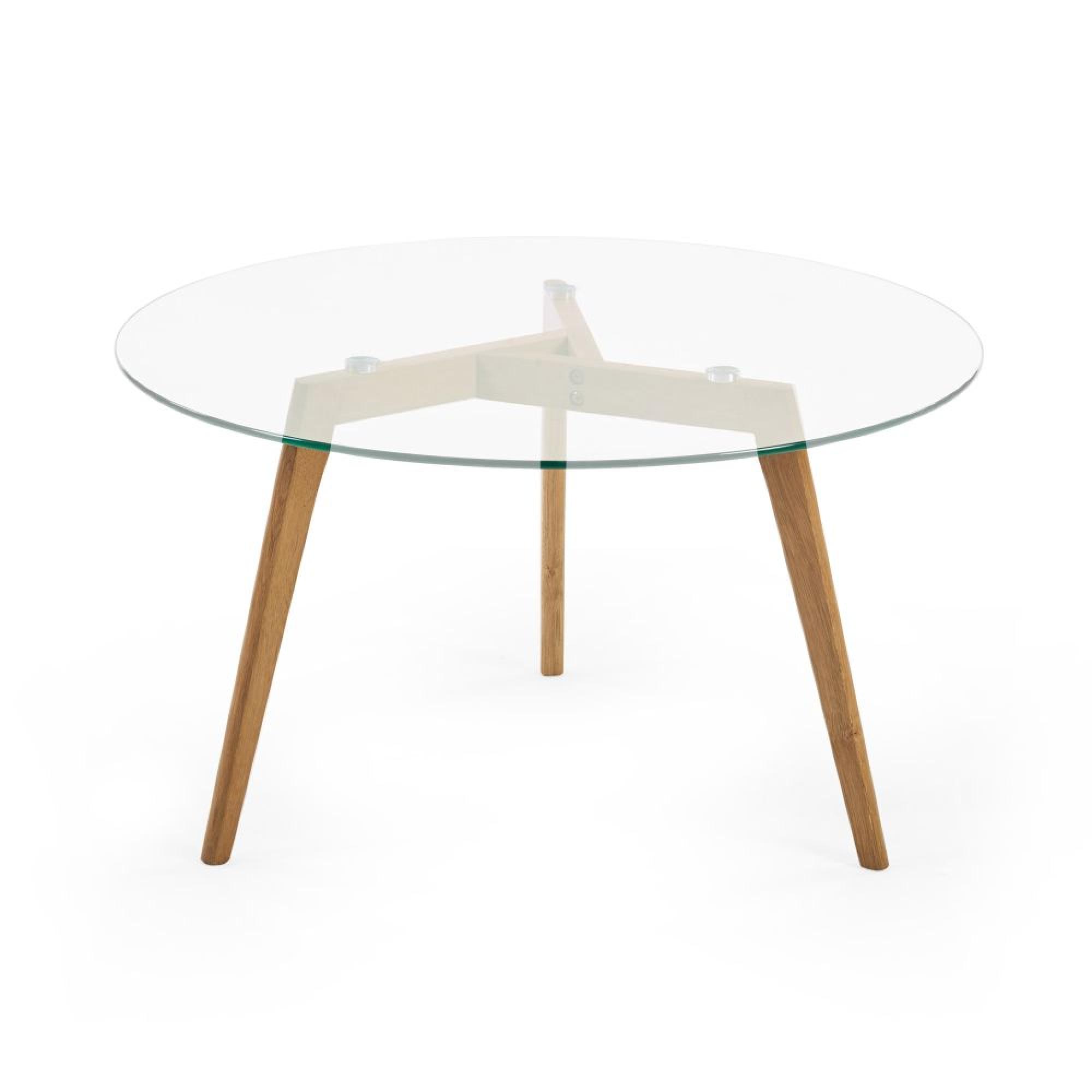 Bryant Coffee Table - 80cm - Round - Clear Glass with Oak Legs