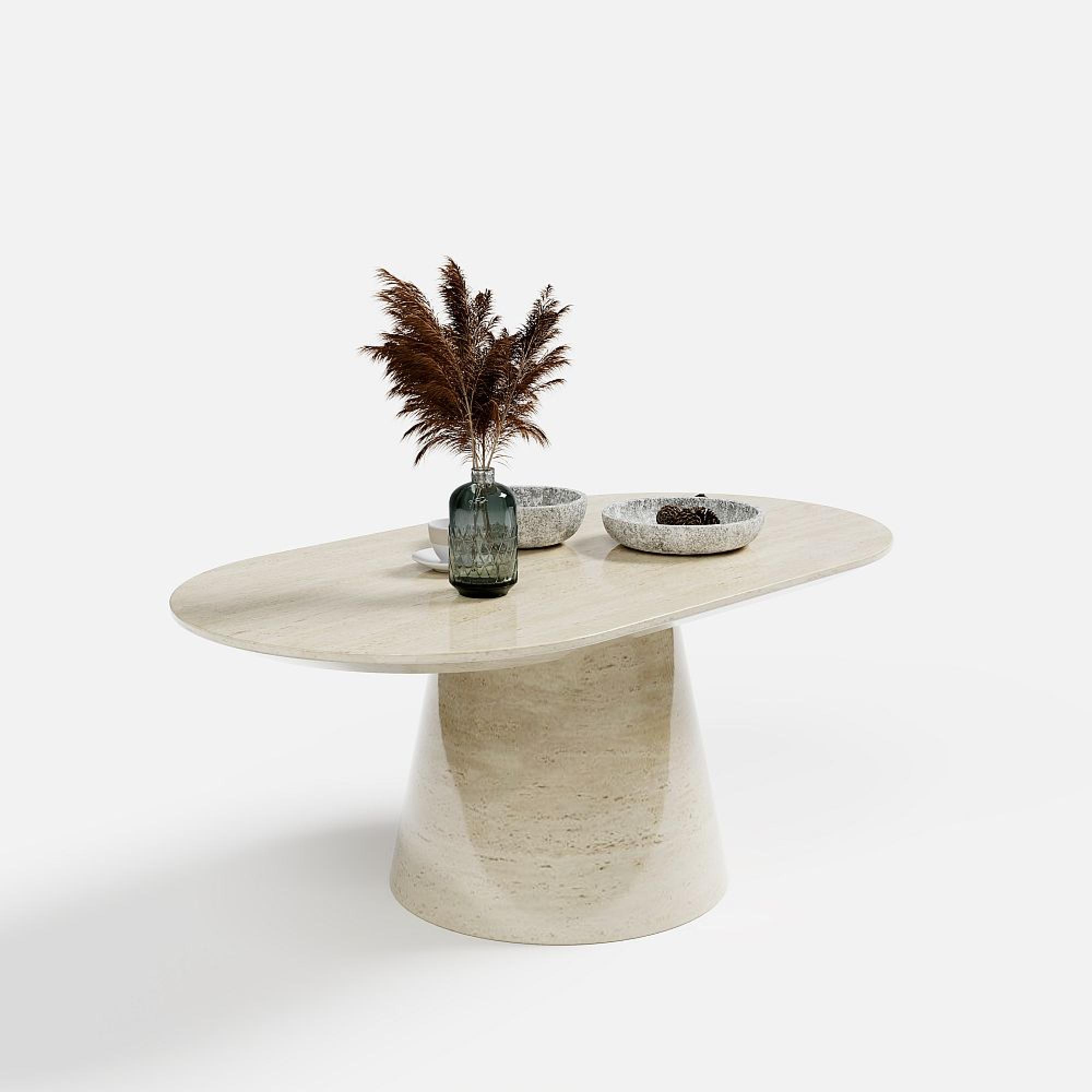 Carrera Coffee Table - Oval - Travertine Beige Engineered Marble