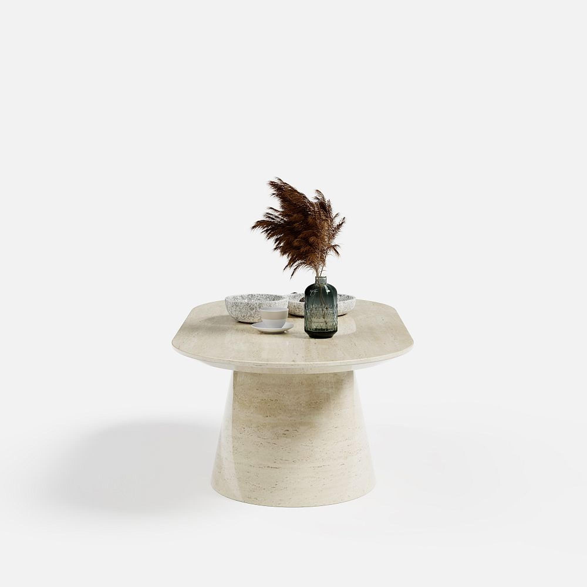 Carrera Coffee Table - Oval - Travertine Beige Engineered Marble