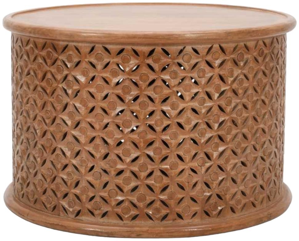 Carved Mango Wood Round Coffee Table