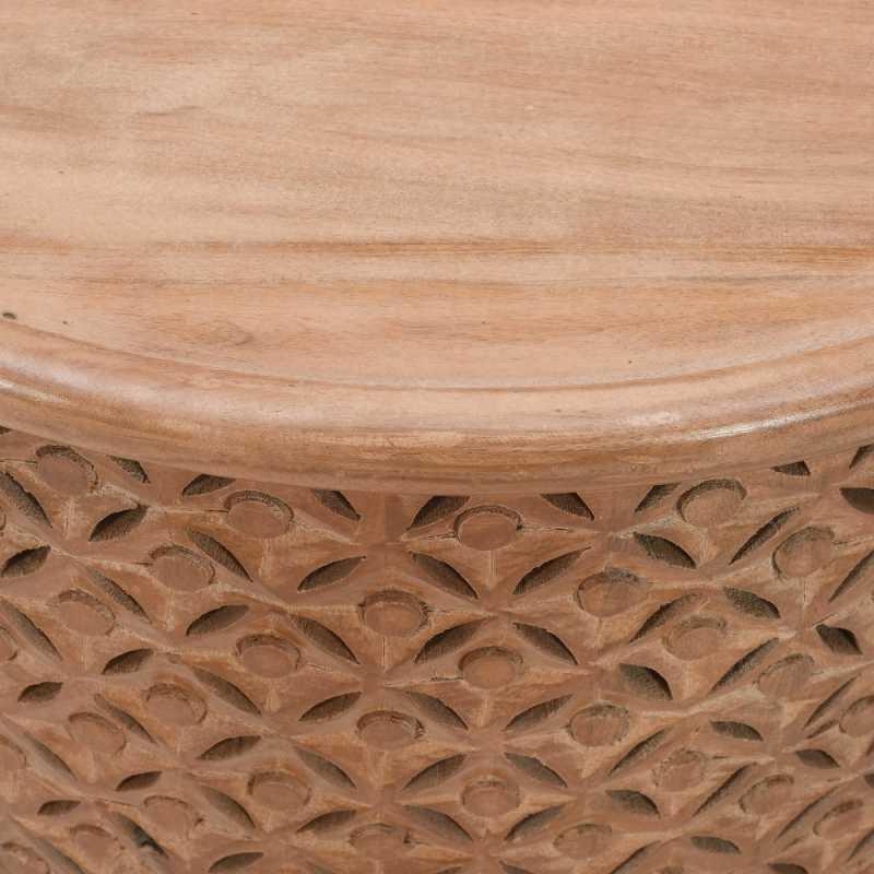 Carved Mango Wood Round Coffee Table