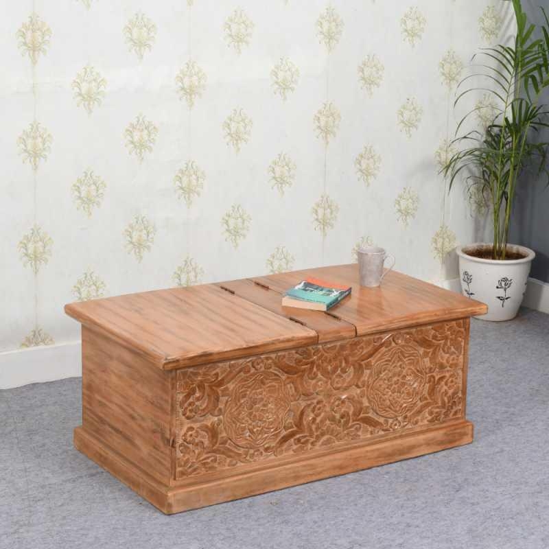 Carved Mango Wood Trunk Box Coffee Table
