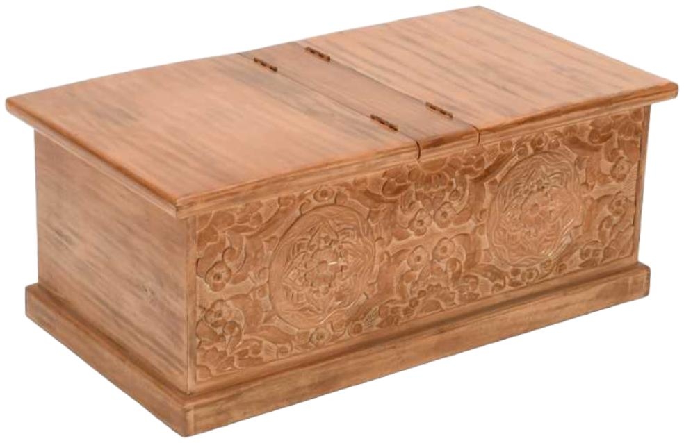 Carved Mango Wood Trunk Box Coffee Table