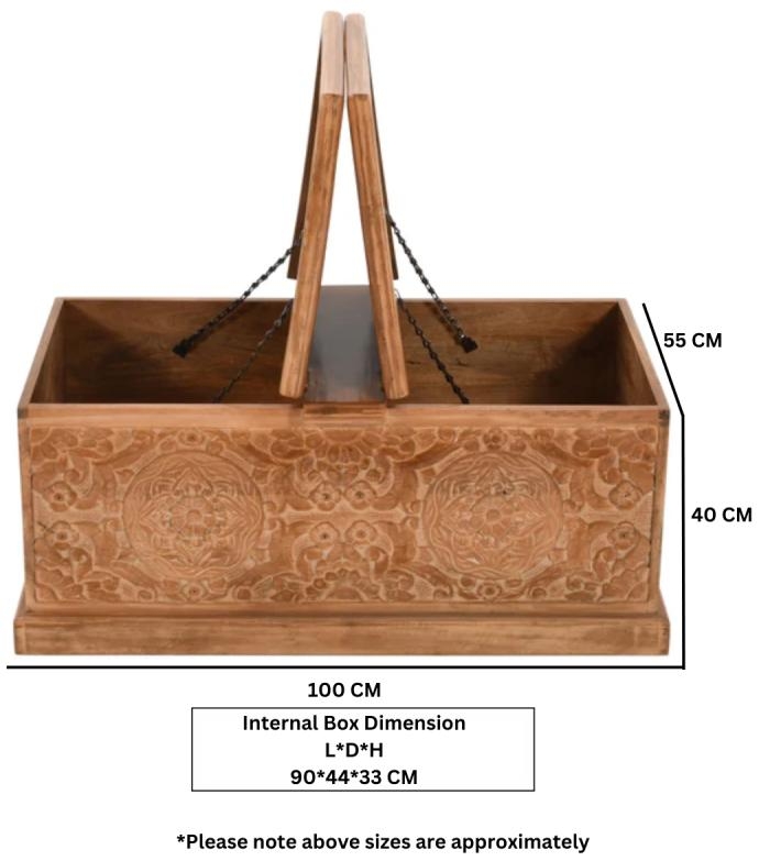 Carved Mango Wood Trunk Box Coffee Table