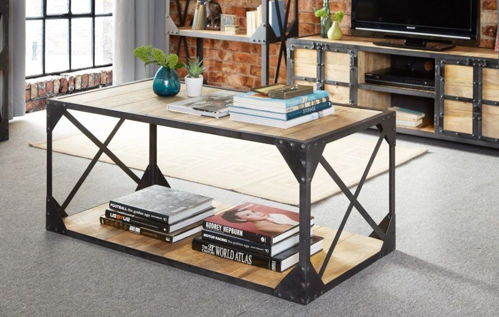 Chamba Industrial Wood and Iron Coffee Table