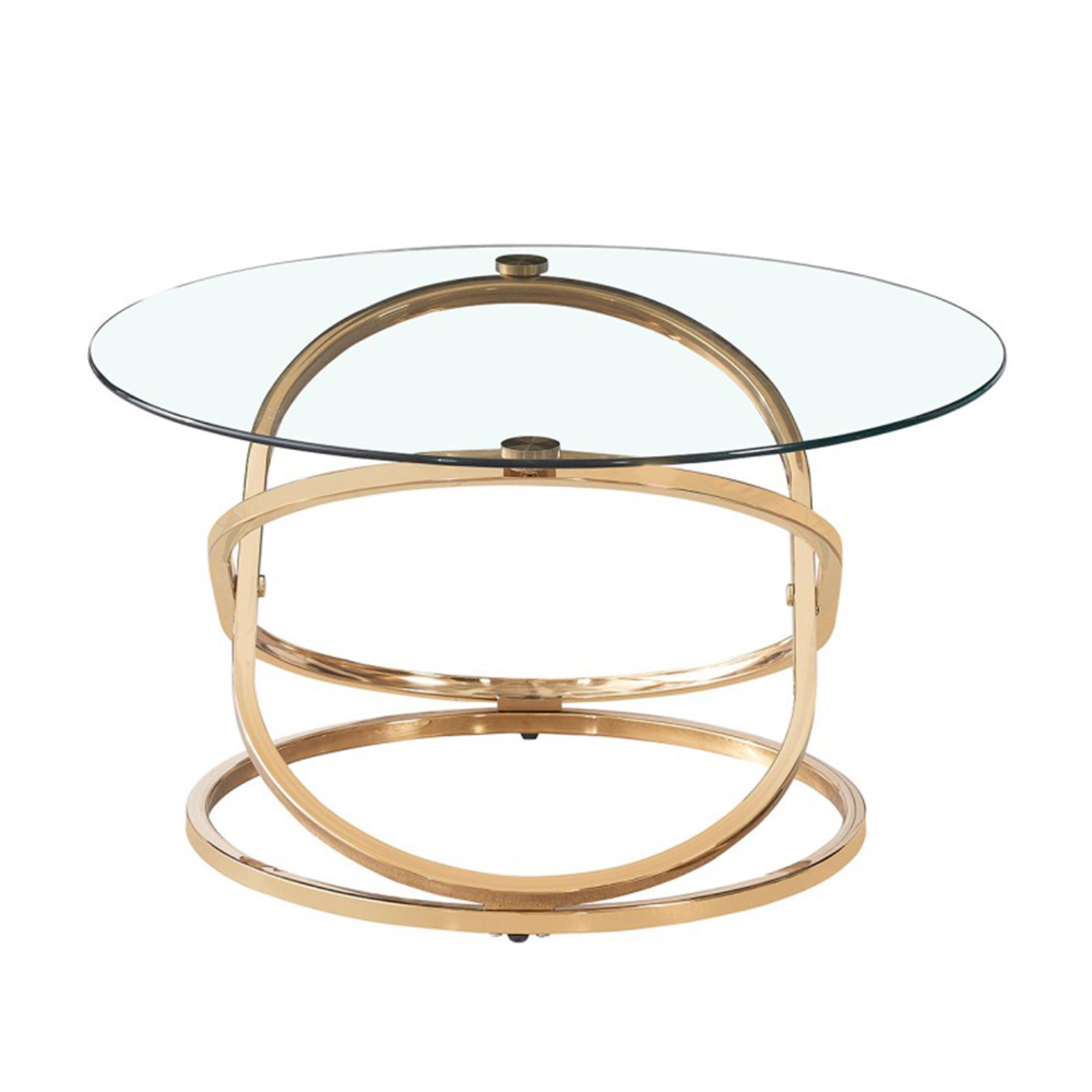 Rizzo Coffee Table - Round - Clear Glass and Gold Metal