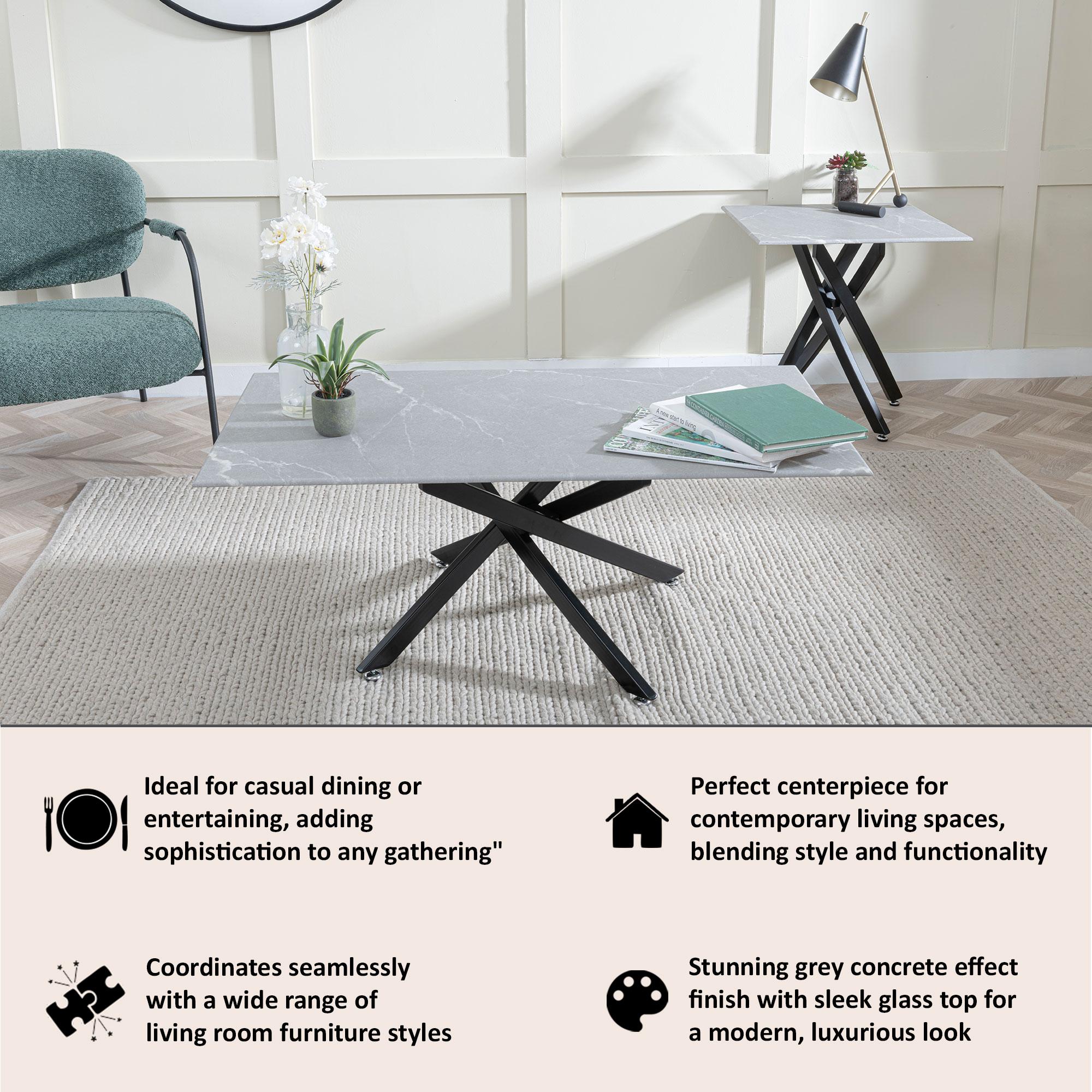 Clearance - Chopstick Coffee Table - Grey Glass - Black Metal Legs