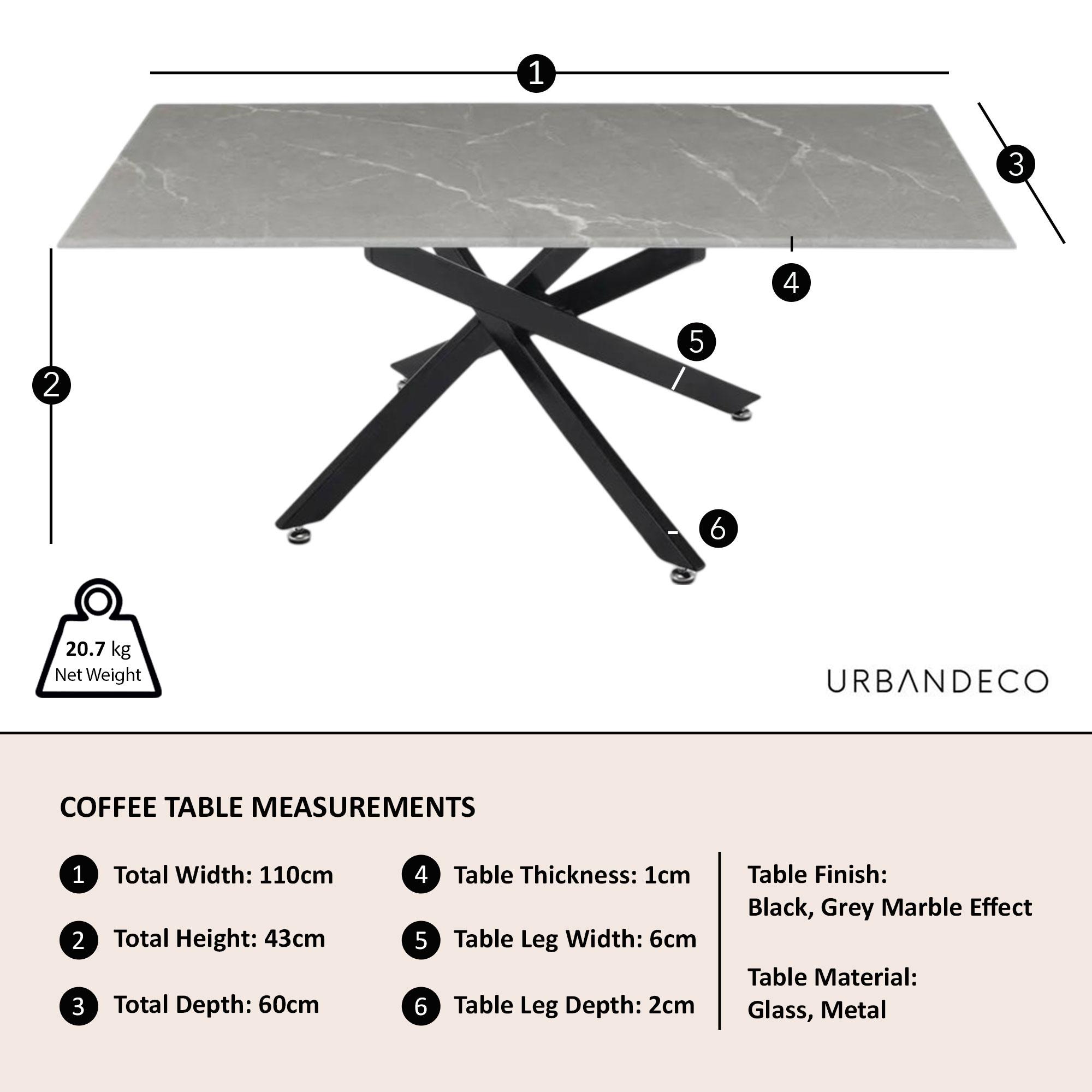 Clearance - Chopstick Coffee Table - Grey Glass - Black Metal Legs