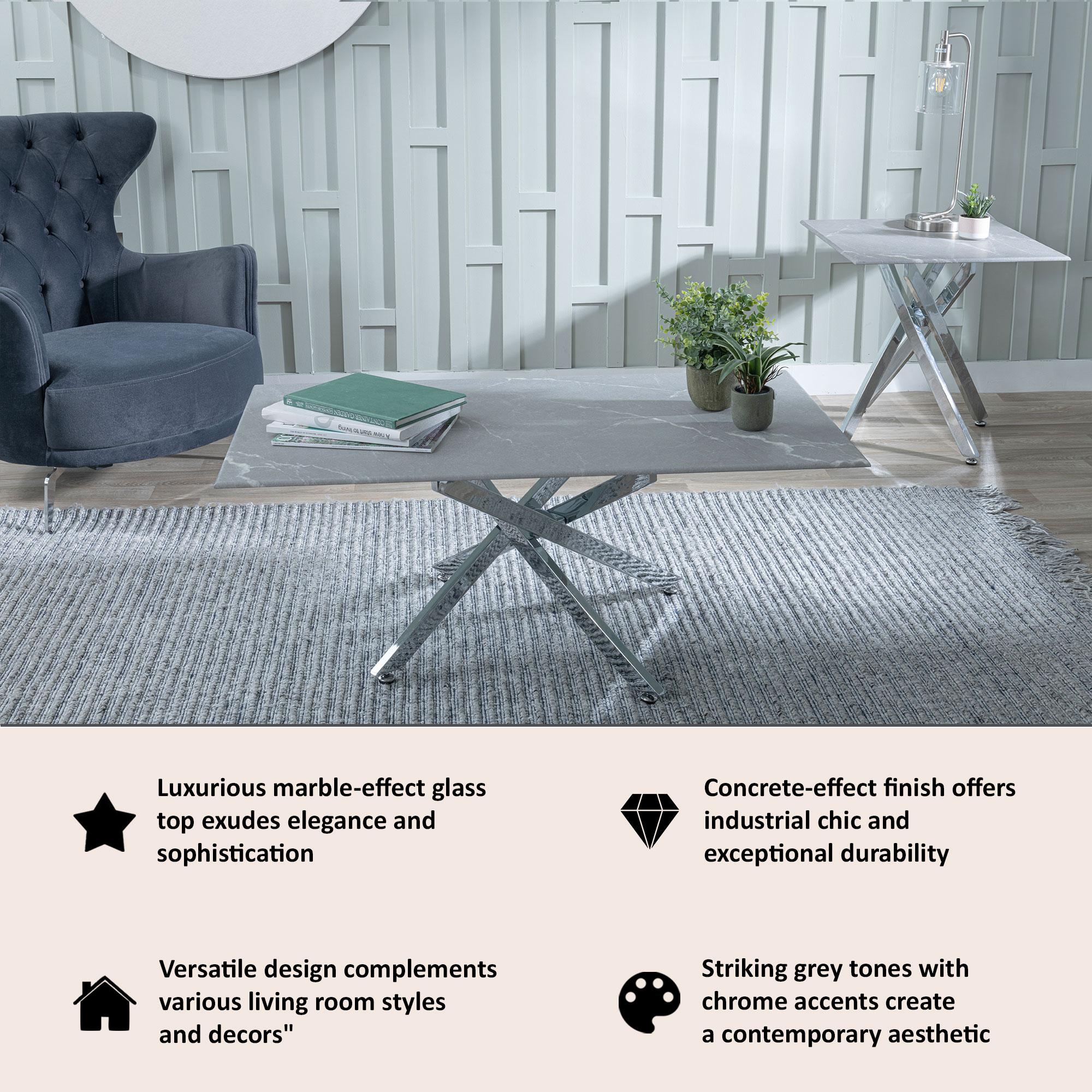 Clearance - Chopstick Coffee Table - Grey Glass - Chrome Metal Legs