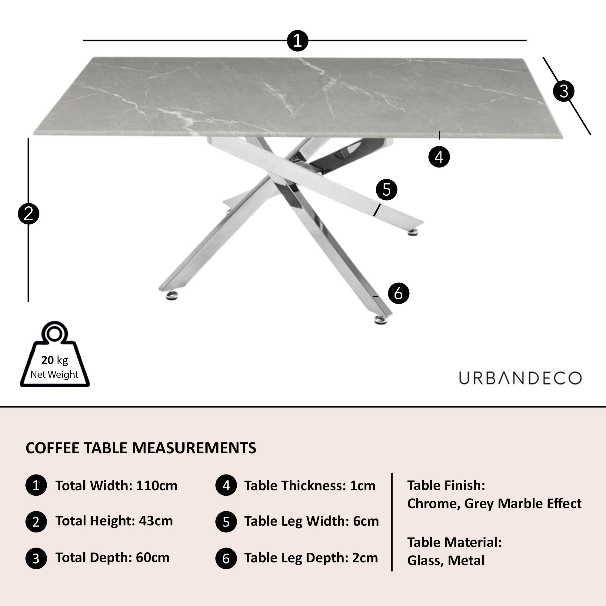 Clearance - Chopstick Coffee Table - Grey Glass - Chrome Metal Legs