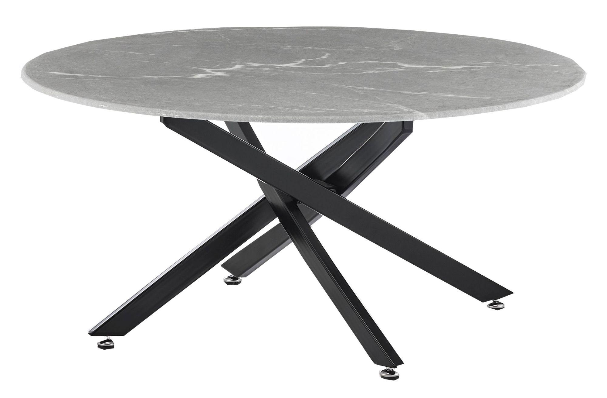Clearance - Chopstick Coffee Table - Round - Grey Glass - Black Metal Legs