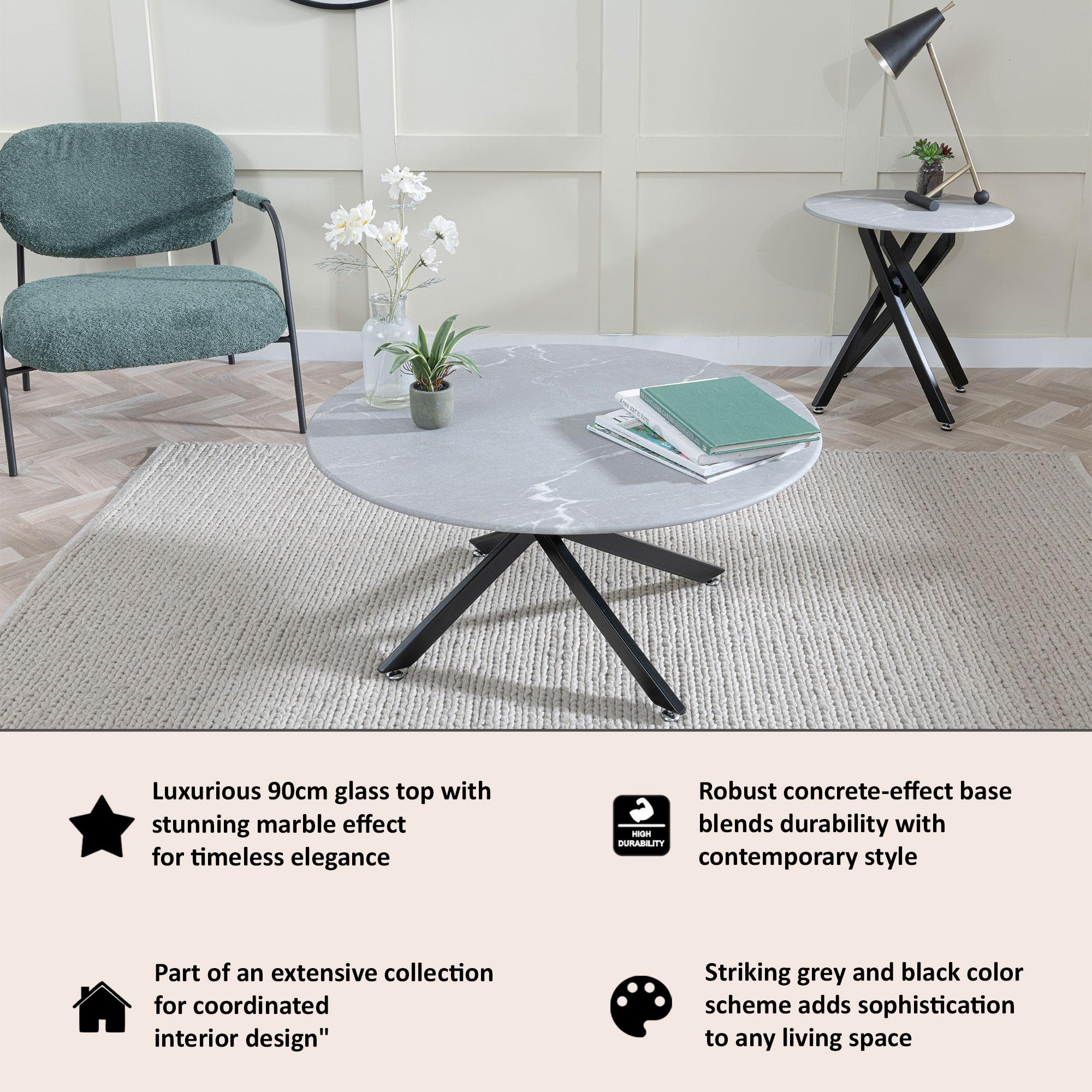 Clearance - Chopstick Coffee Table - Round - Grey Glass - Black Metal Legs