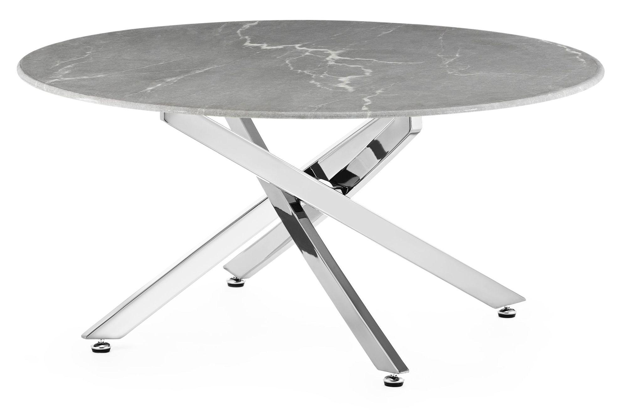 Clearance - Chopstick Coffee Table - Round - Grey Glass - Chrome Metal Legs