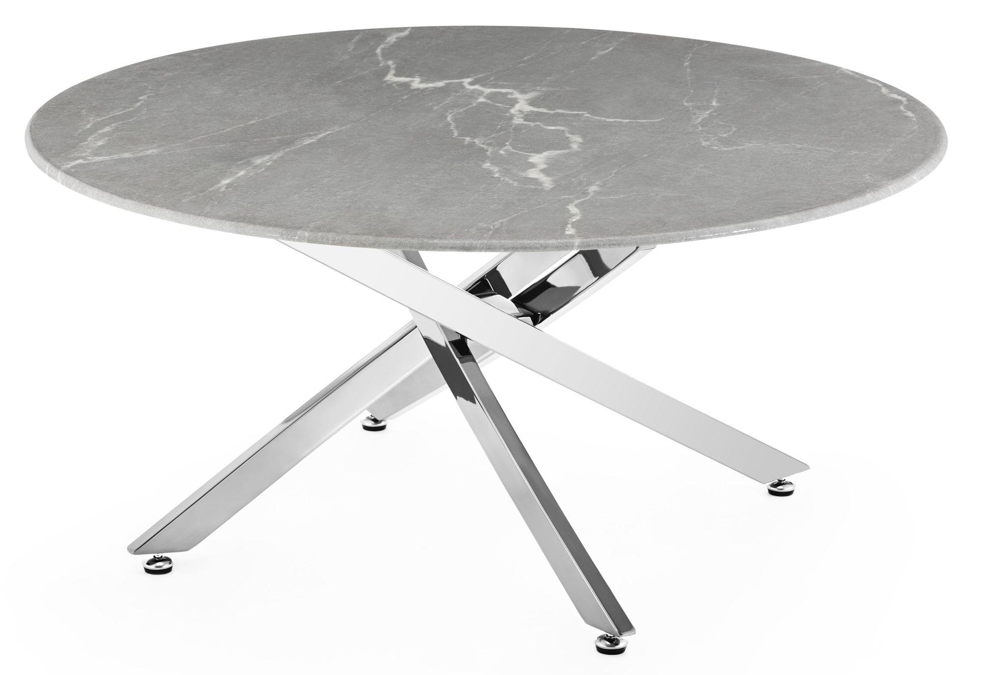 Clearance - Chopstick Coffee Table - Round - Grey Glass - Chrome Metal Legs