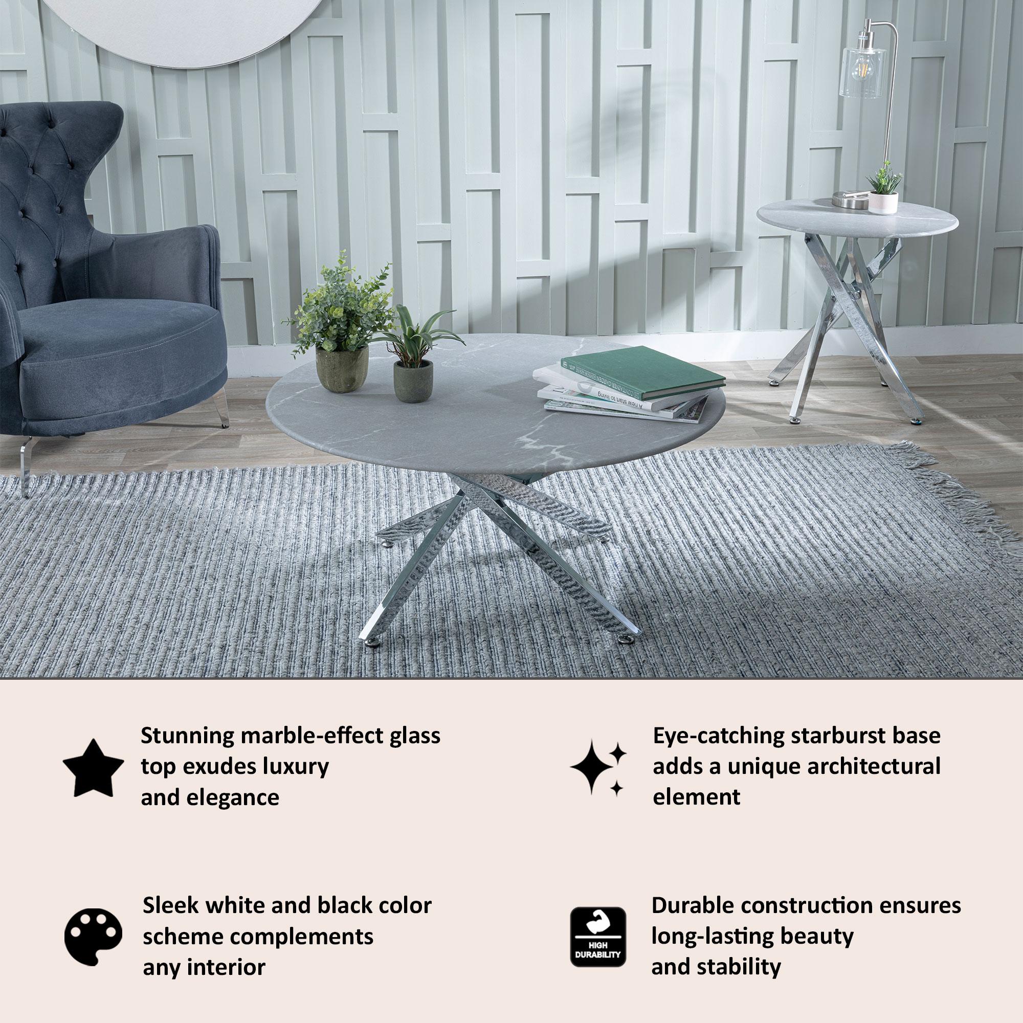 Clearance - Chopstick Coffee Table - Round - Grey Glass - Chrome Metal Legs