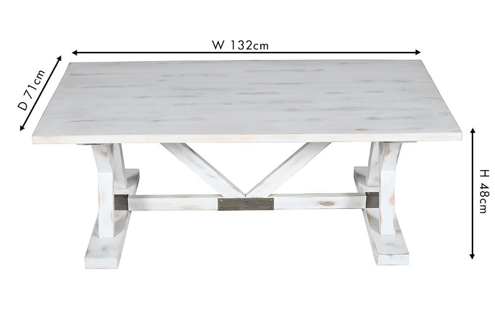 Clearance - Farmhouse Coffee Table - Trestle - White Washed Mango Wood