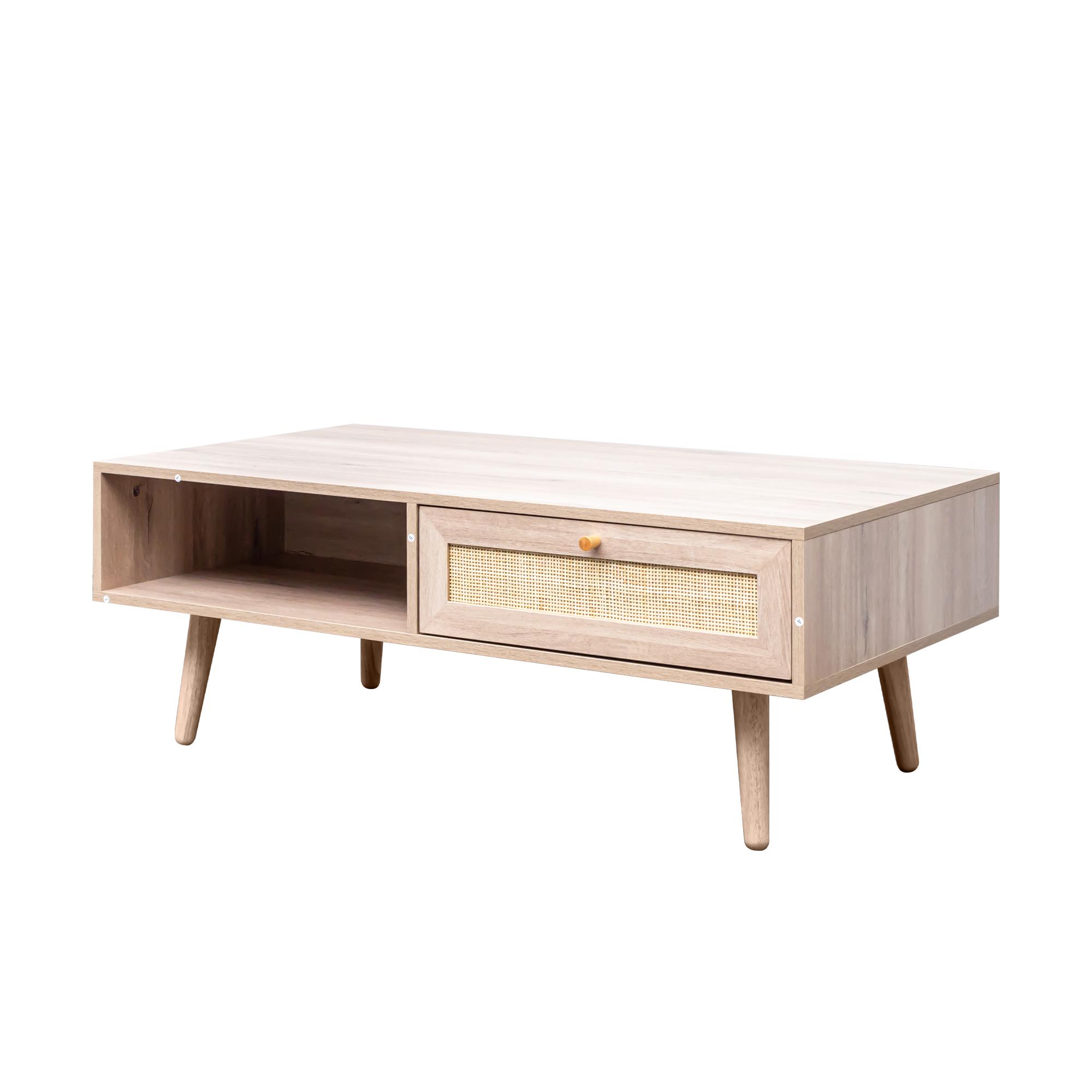 Clearance - Ferrero Coffee Table - 1 Drawer - Natural and Woven Rattan