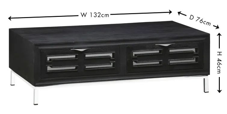 Clearance - Geo Storage Coffee Table - 2 Drawer - Black Painted Mirrored - Chrome Base