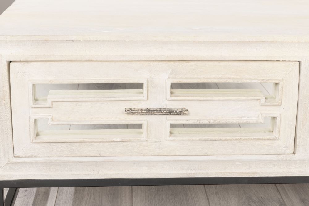 Clearance - Geo Coffee Table - 2 Drawer - White Mirrored