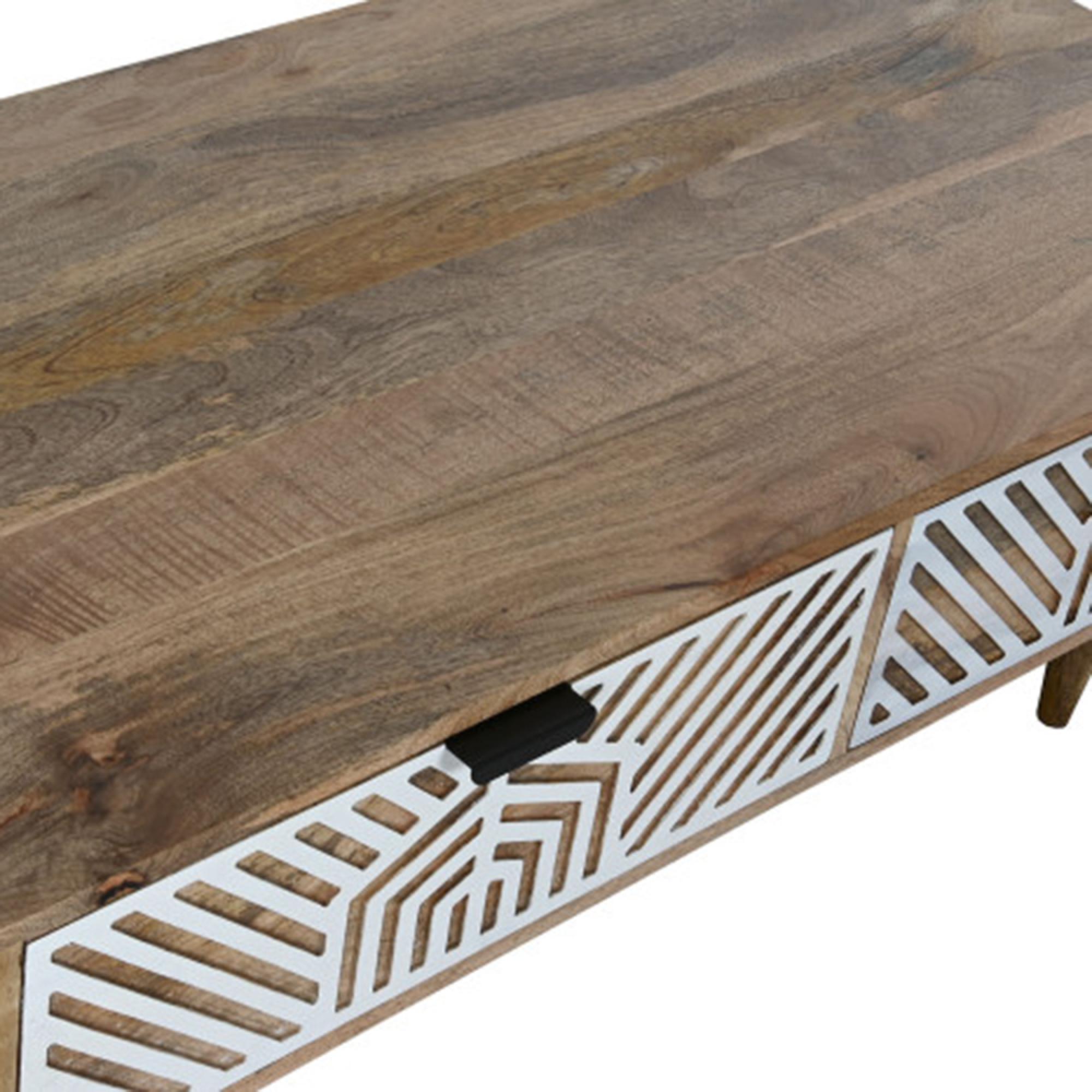 Clearance - Guna Mango Wood White Geometric Printed 2 Drawer Coffee Table - FSS16353