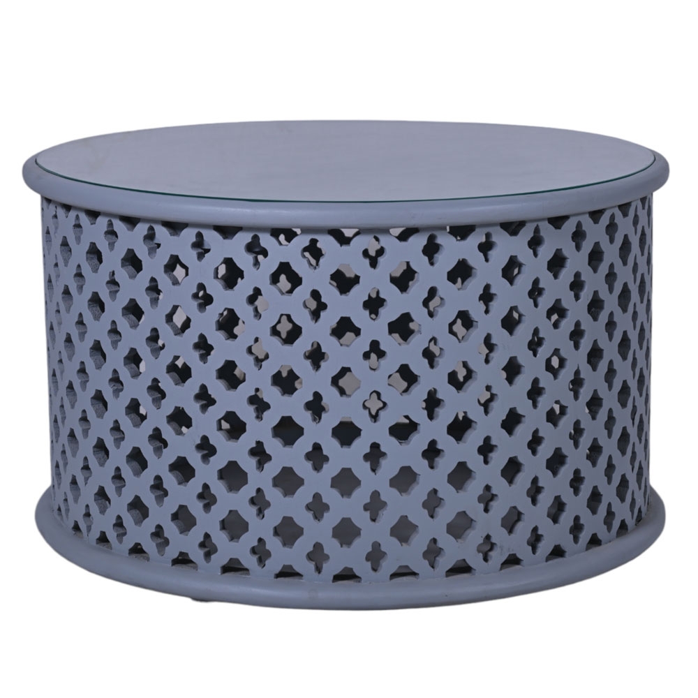 Clearance - Jaipur Coffee Table - Round - Grey Mango Wood - Lattice