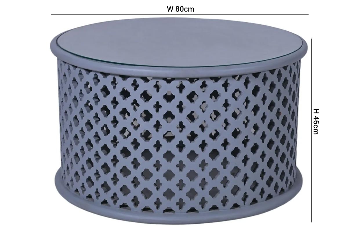 Clearance - Jaipur Coffee Table - Round - Grey Mango Wood - Lattice