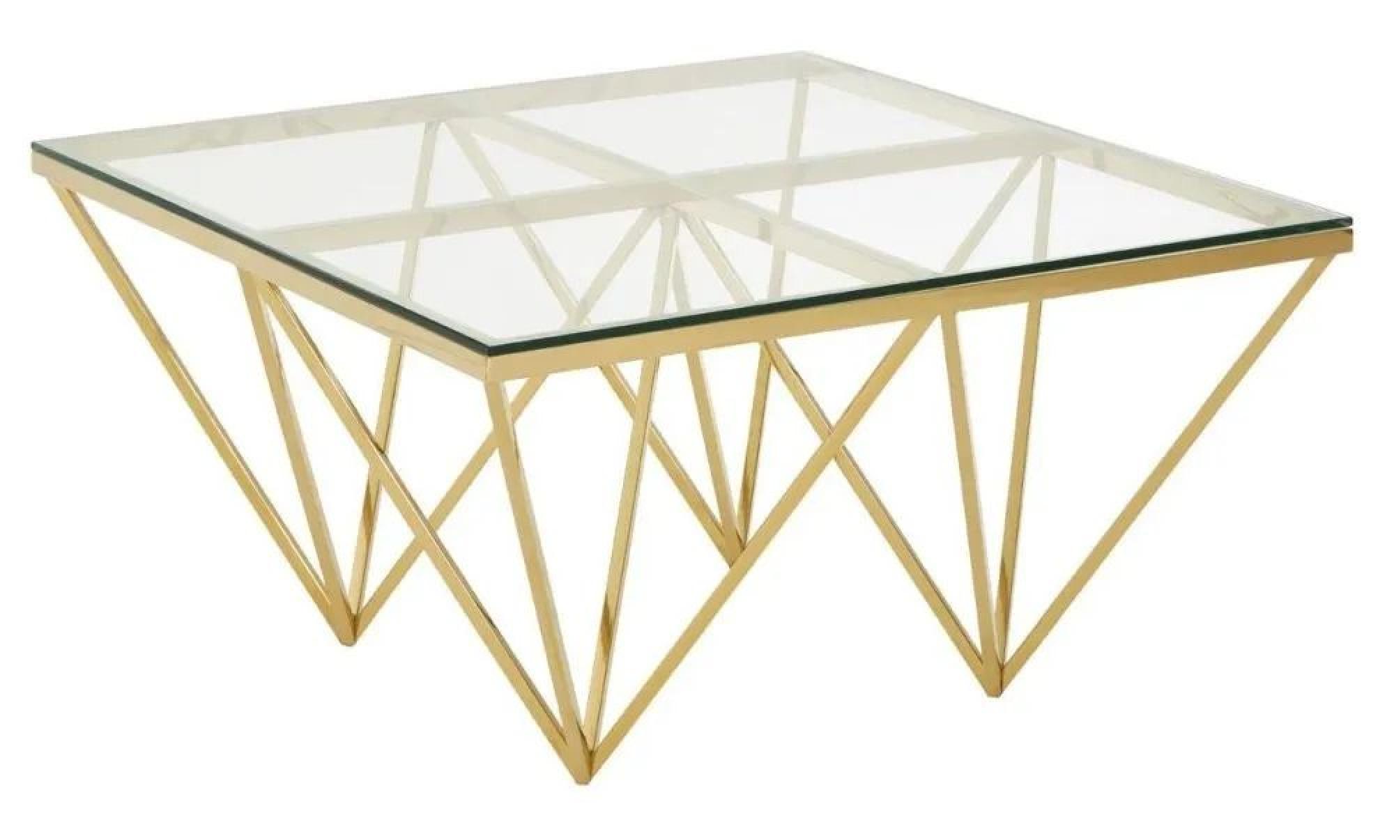 Clearance - Kelley Glass Top and Gold Spike Base Coffee Table - FSS15735