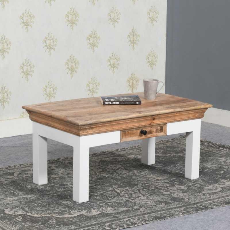 Coastal White and Wood Storage Coffee Table
