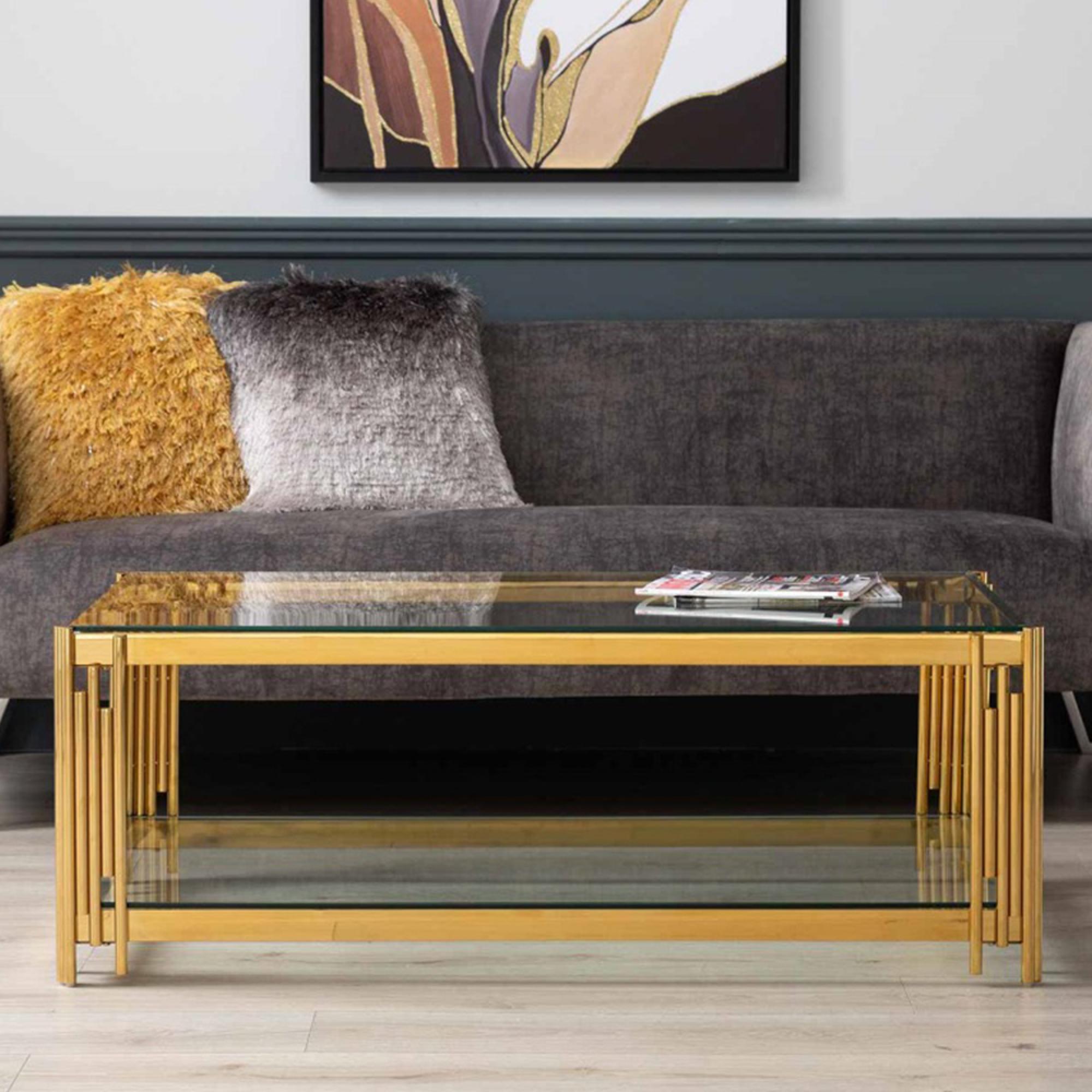 Cohen Coffee Table - Clear Glass and Gold Metal