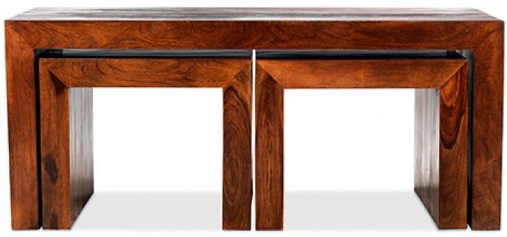 Cube Sheesham Nest of 3 Coffee Tables