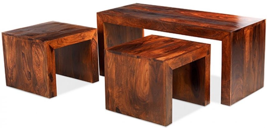 Cube Sheesham Nest of 3 Coffee Tables