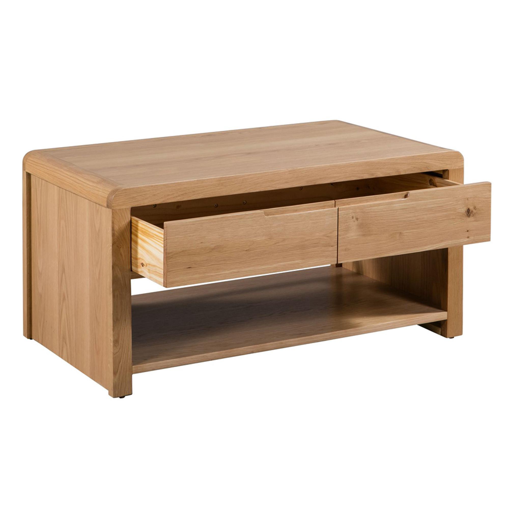 Curve Coffee Table - 2 Drawer - Oak